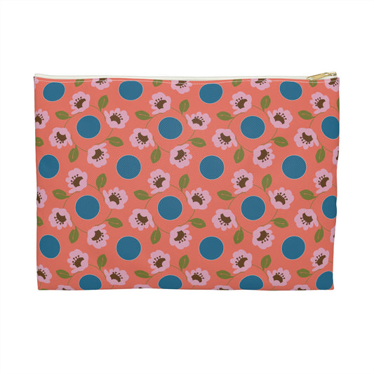 Wildflowers with Dots on Coral and Blue Accessory Pouch