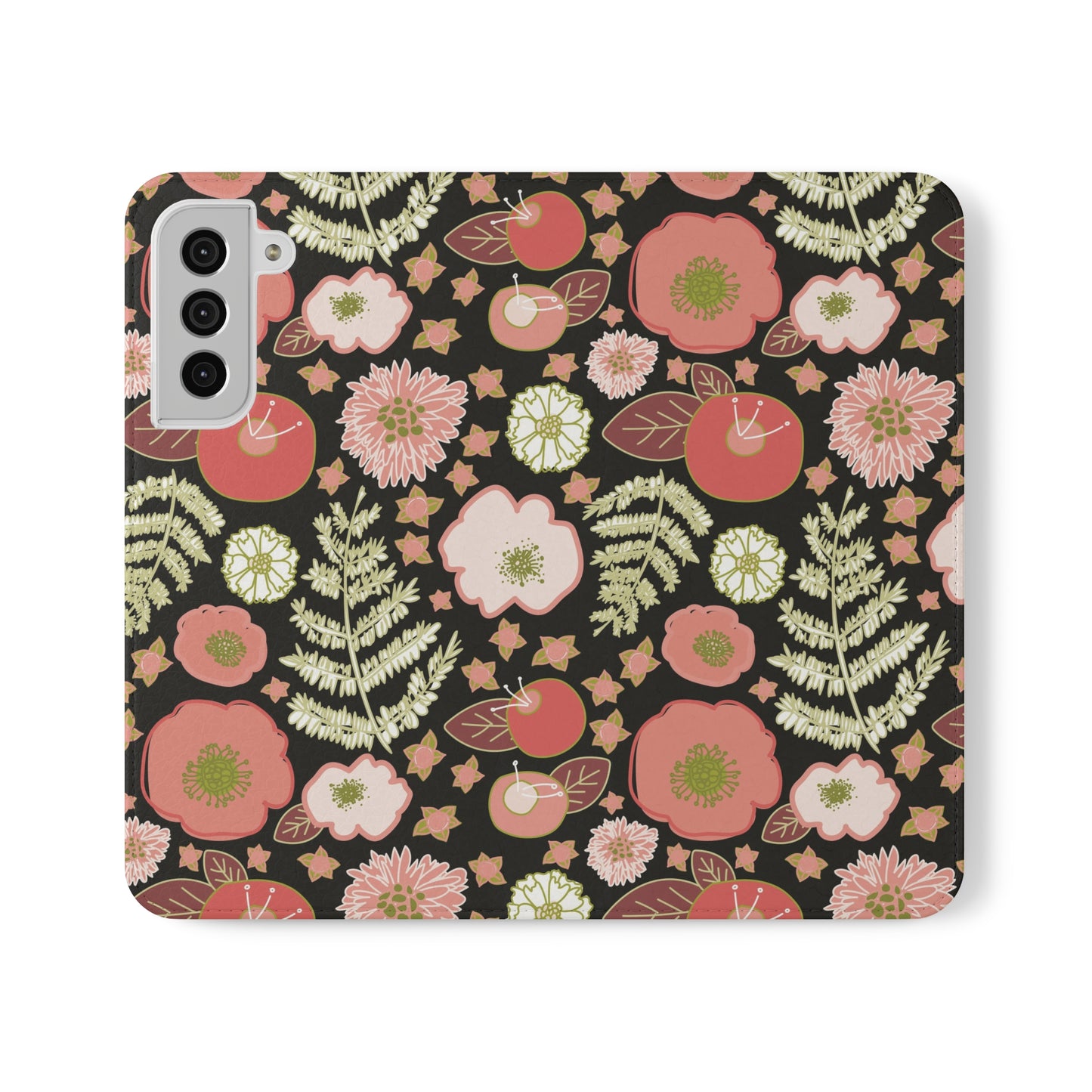 Coral Flowers on Black Flip Cases for Samsung