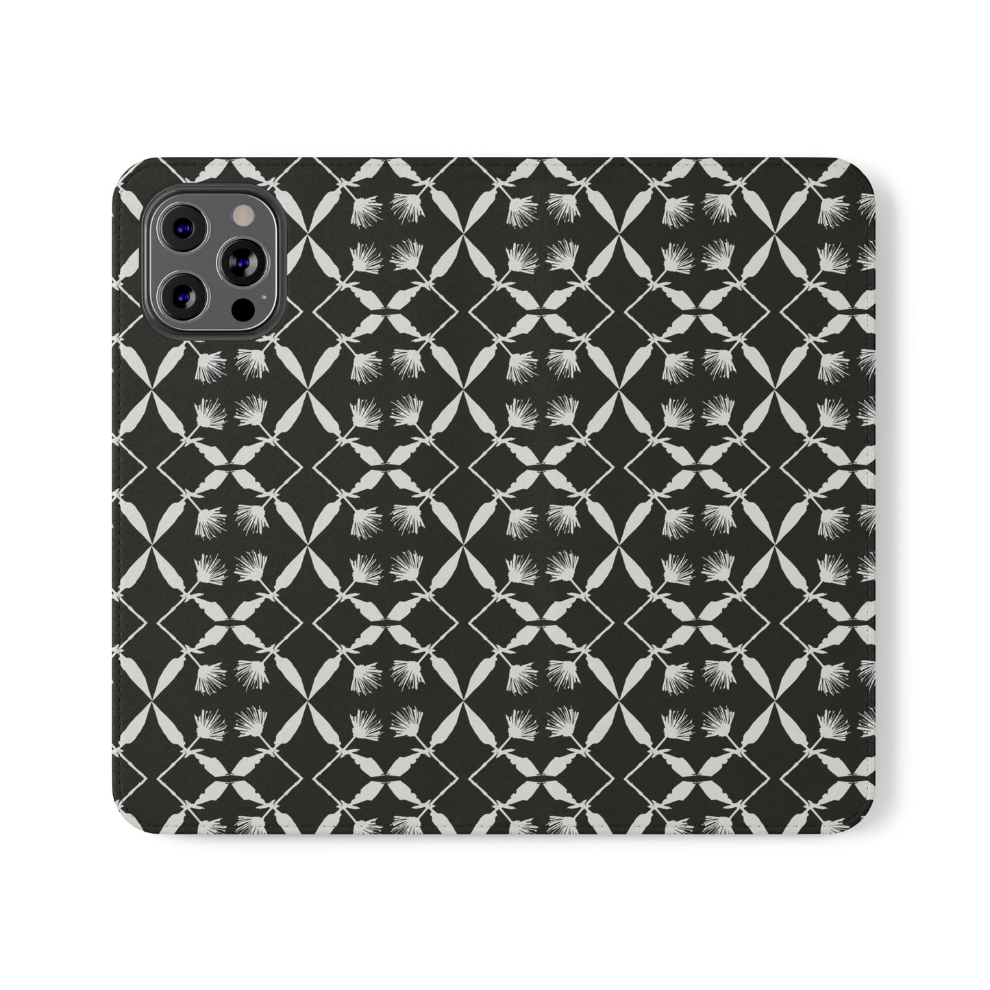 Black and White Floral Flip Cases for iPhone