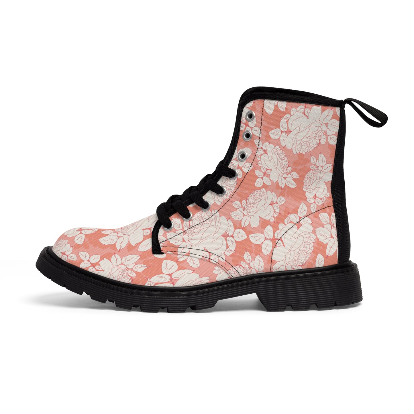 Peach and Cream Roses Women's Canvas Boots