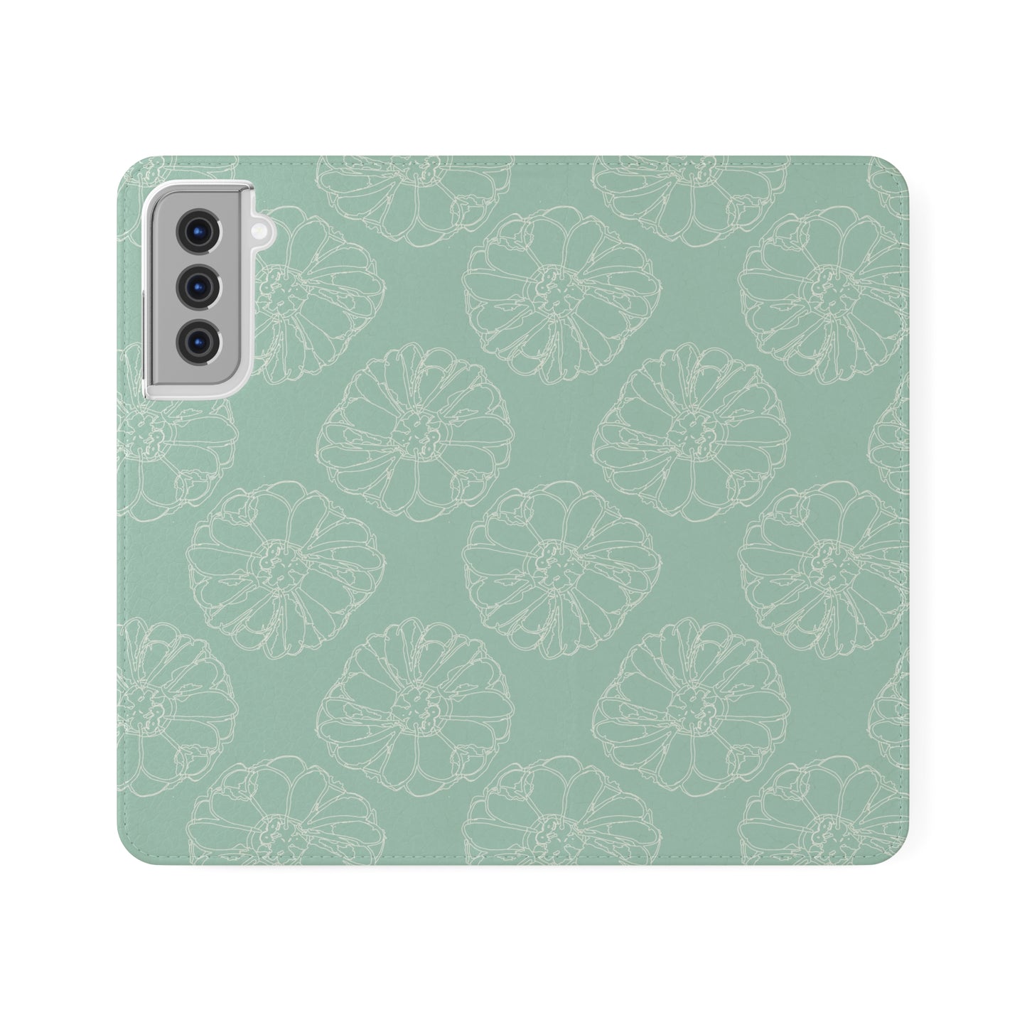 Cream Flower Outline on Aqua Flip Cases for Samsung