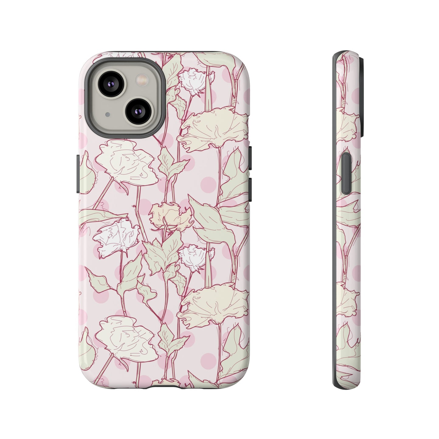 Roses and Dots in Pink Tough Cases for iPhone