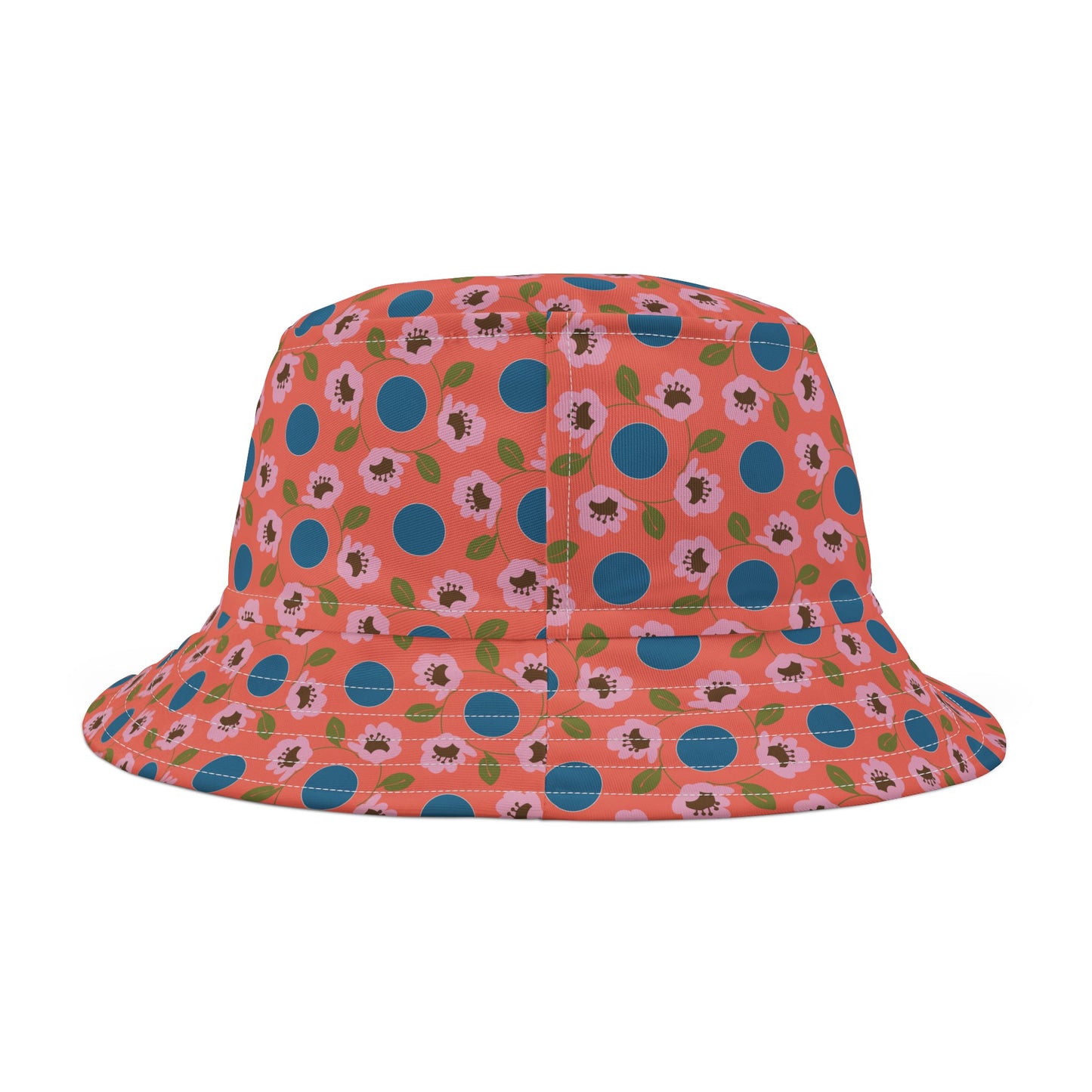 Wildflowers with Dots in Coral and Blue Bucket Hat