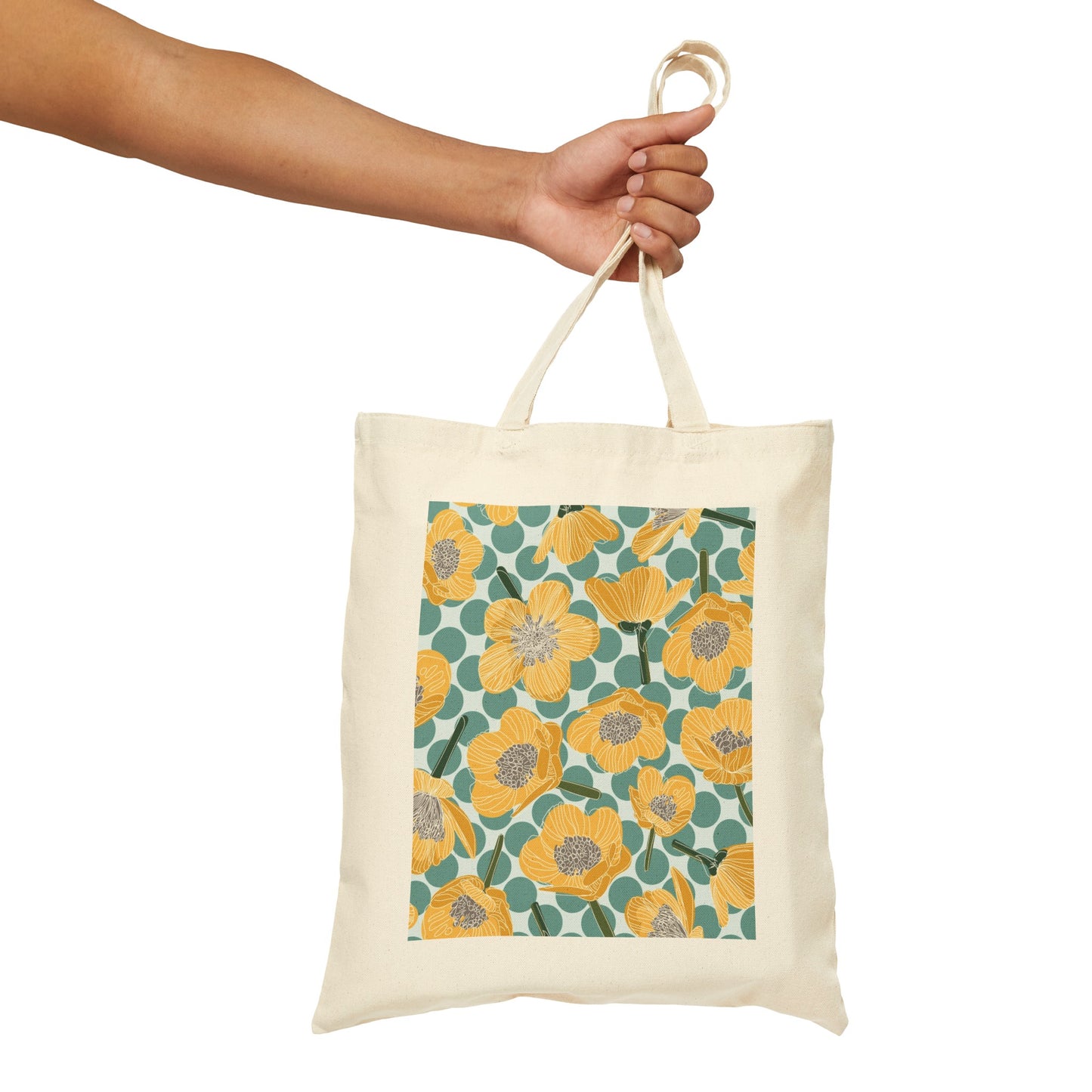 Buttercups and Polka Dots Cotton Canvas Tote Bag