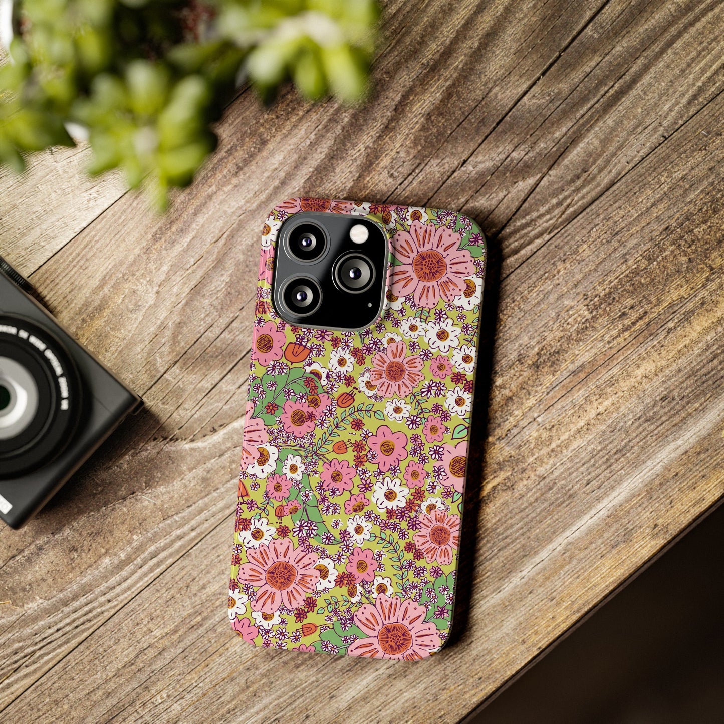 Cheerful Watercolor Flowers on Bright Green Slim Phone Cases