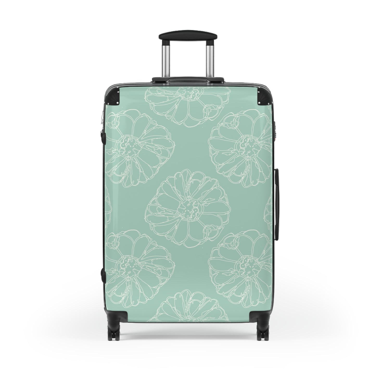 Cream Flower Outline on Aqua Suitcase