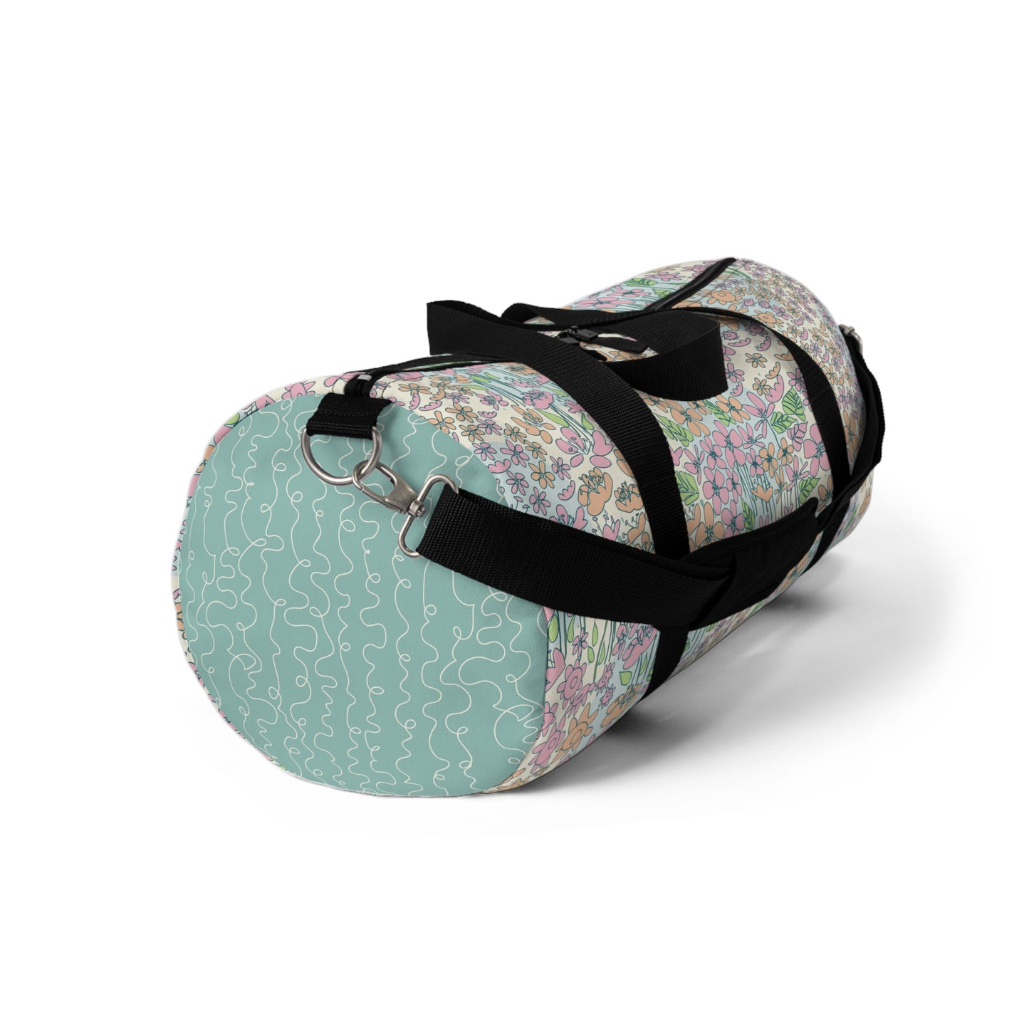 Orange and Pink Flowers on Blue Dot Duffel Bag