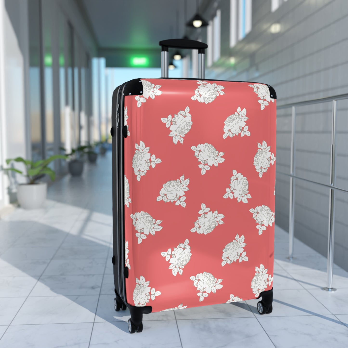 Cream Roses on Bright Coral Suitcase