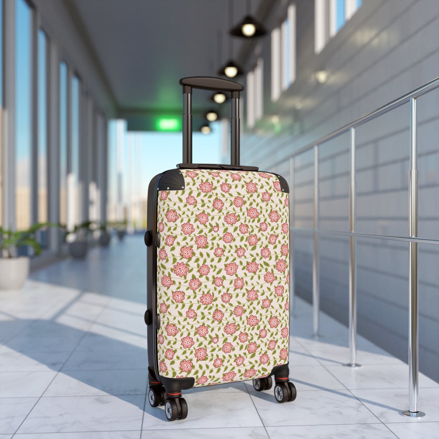 Coral Flowers on Cream Suitcase