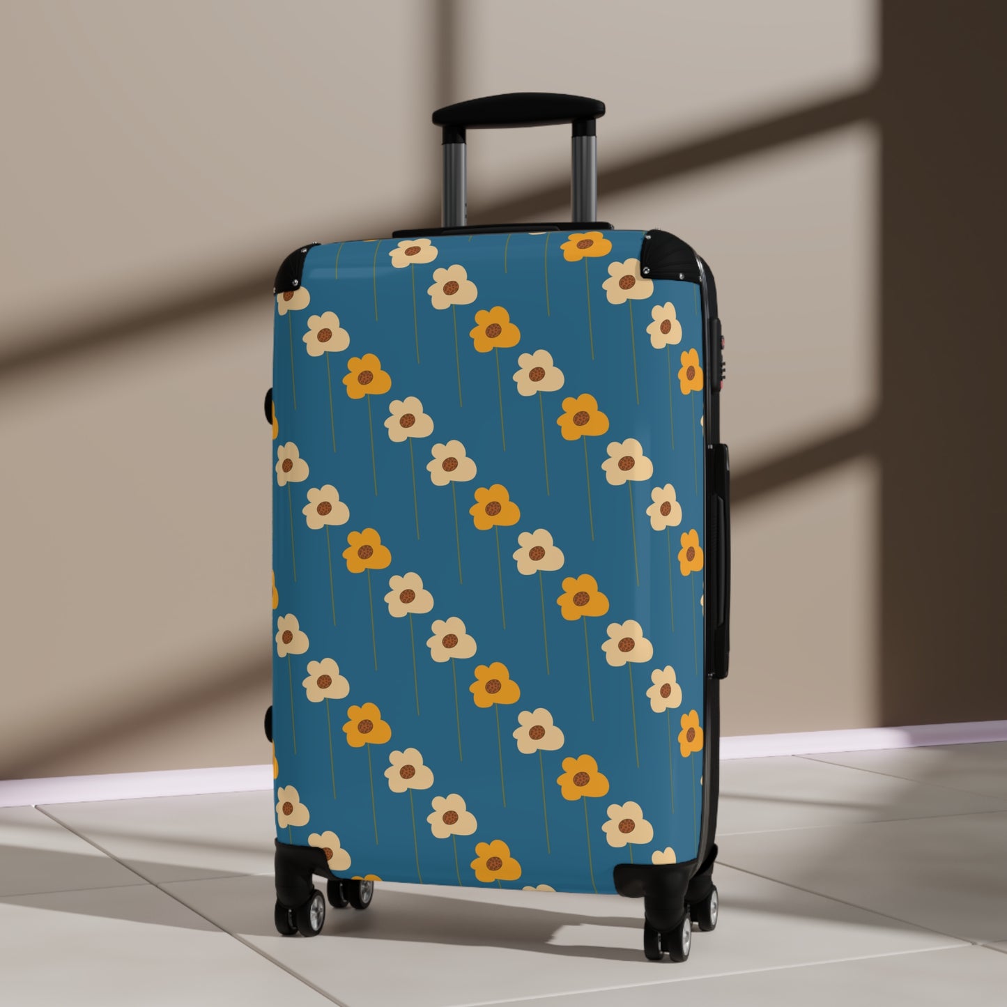 Yellow Wildflowers on Blue Suitcase