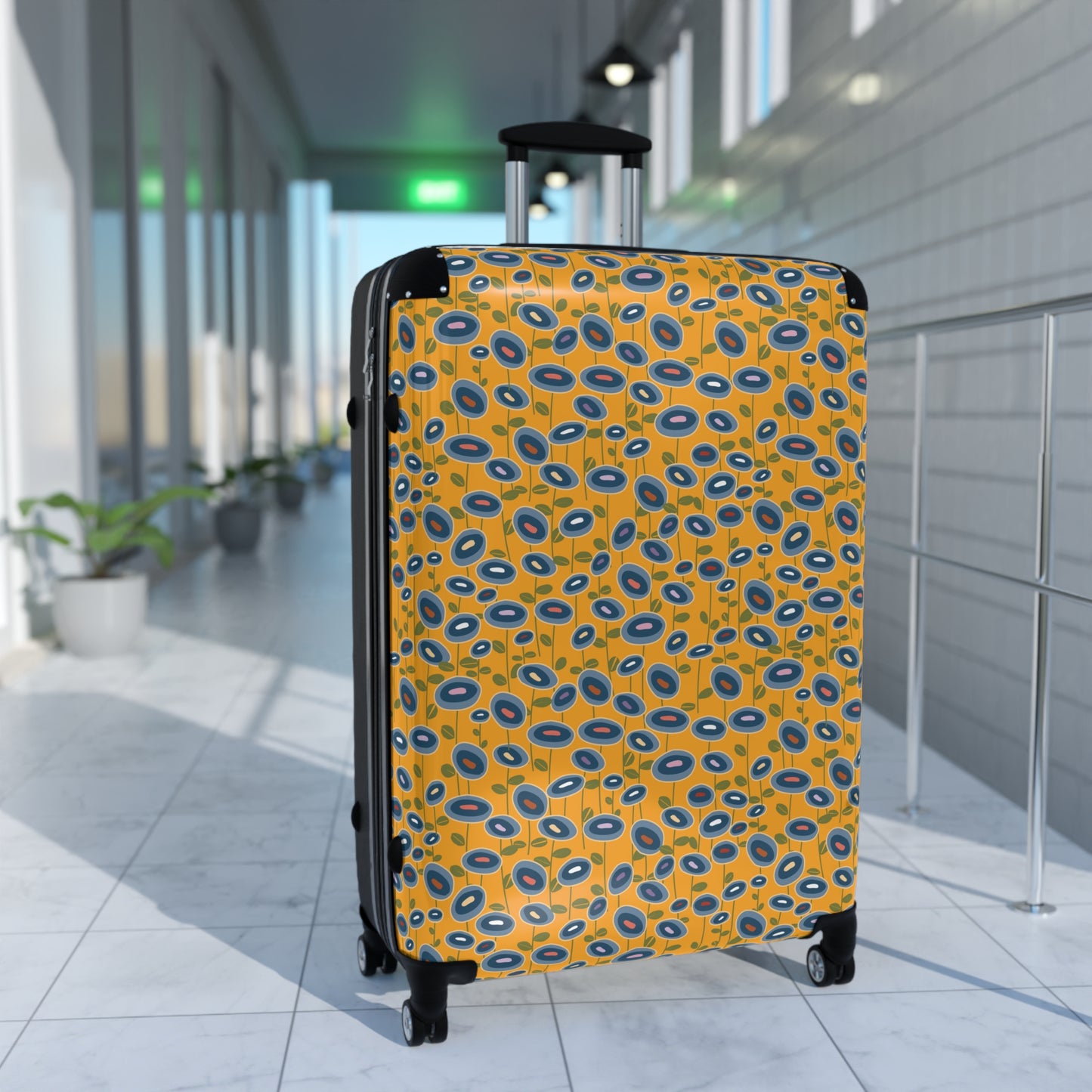 Blue Wildflowers on Yellow Suitcase