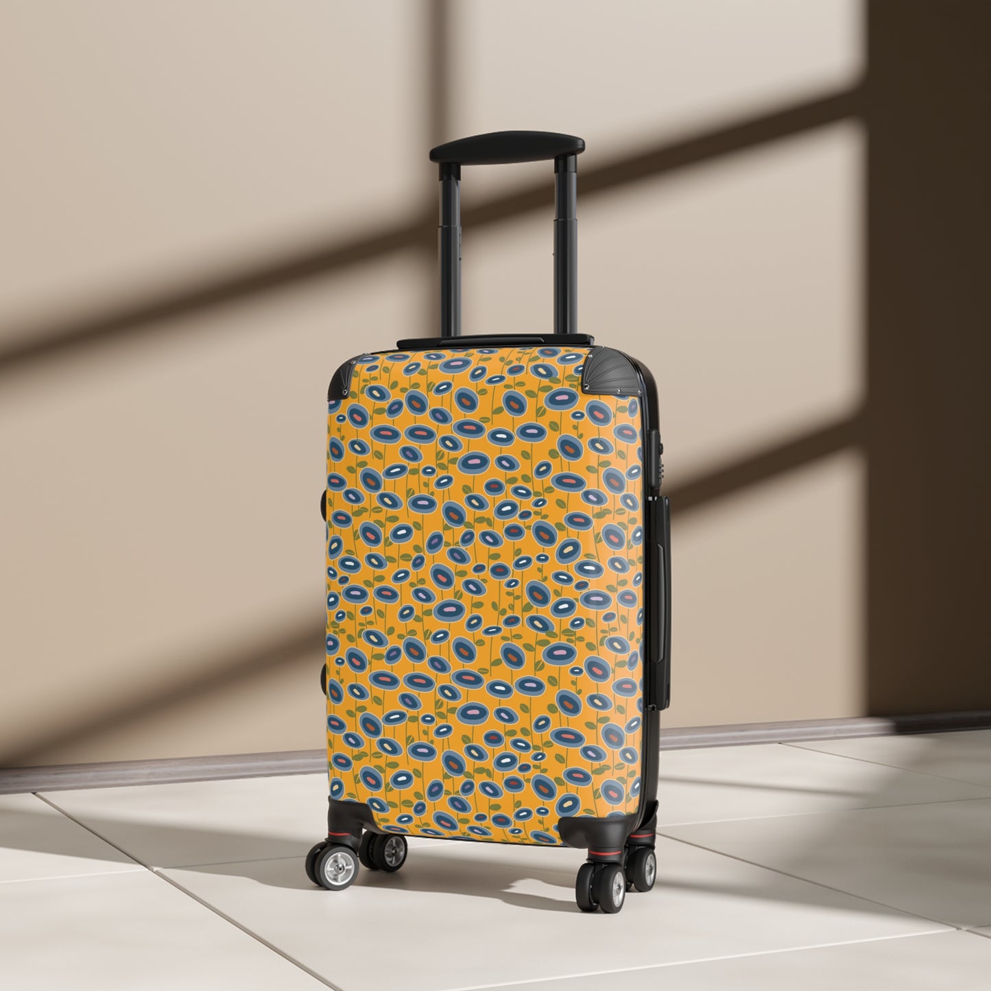 Blue Wildflowers on Yellow Suitcase