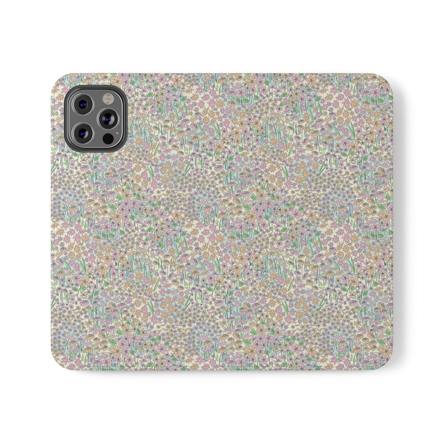 Orange and Pink Flowers on Blue Dot Flip Cases for iPhone