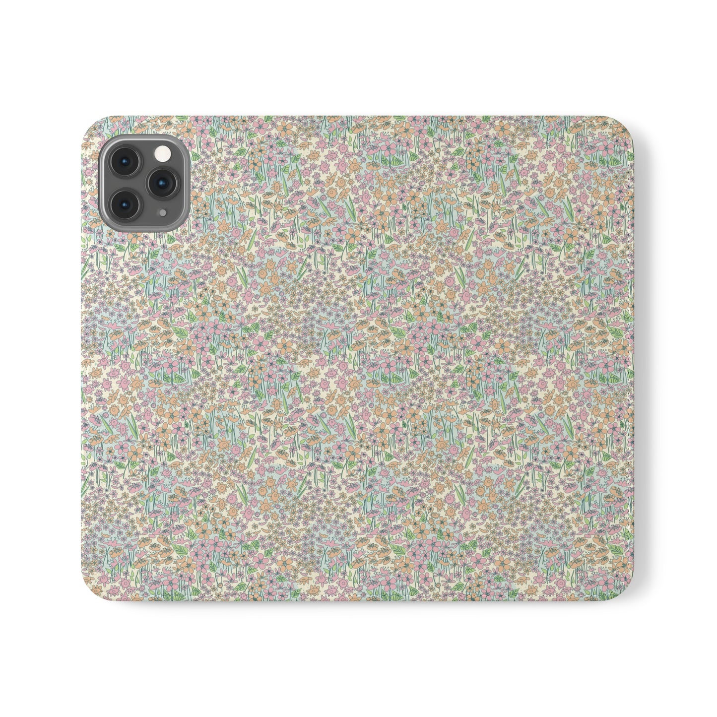 Orange and Pink Flowers on Blue Dot Flip Cases for iPhone