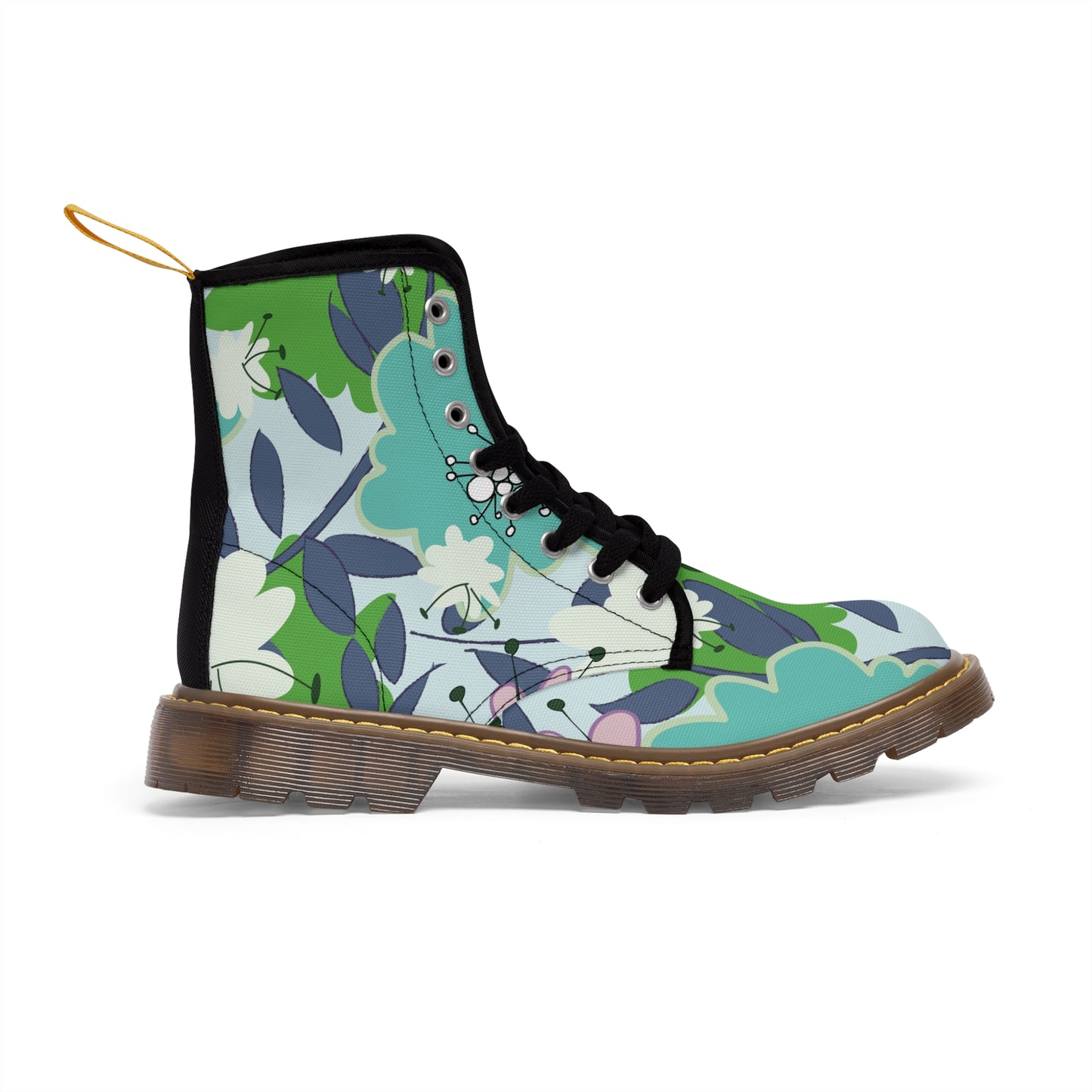 Mid Mod flowers in blue and green Women's Canvas Boots