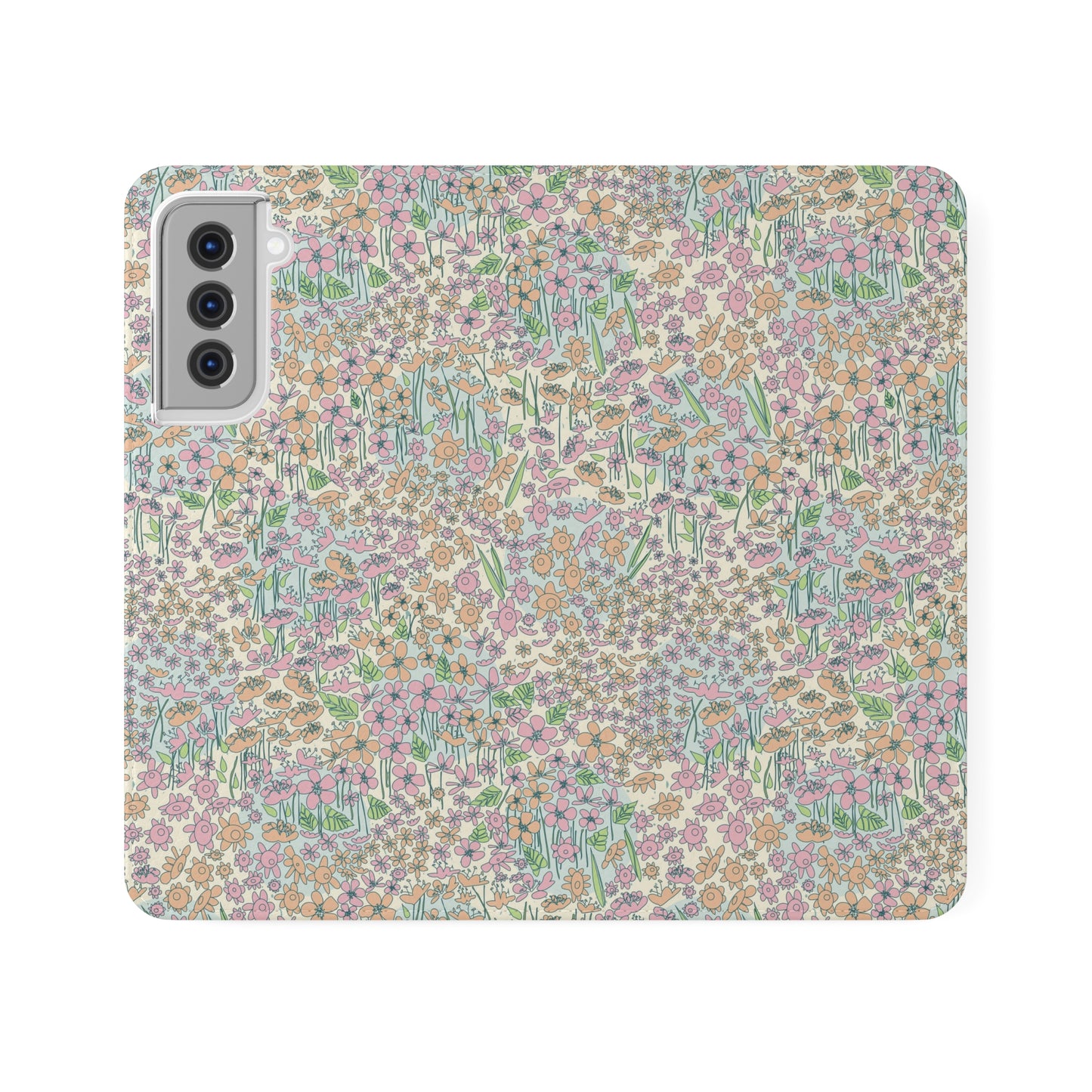 Orange and Pink Flowers on Blue Dot Flip Cases for Samsung