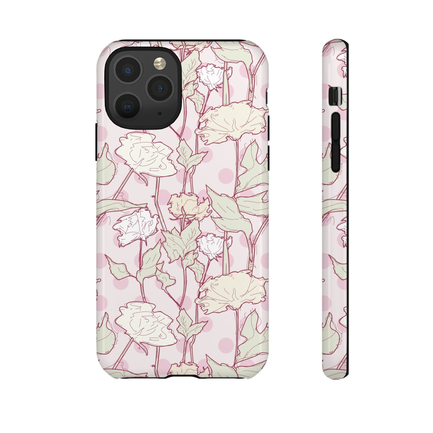 Roses and Dots in Pink Tough Cases for iPhone