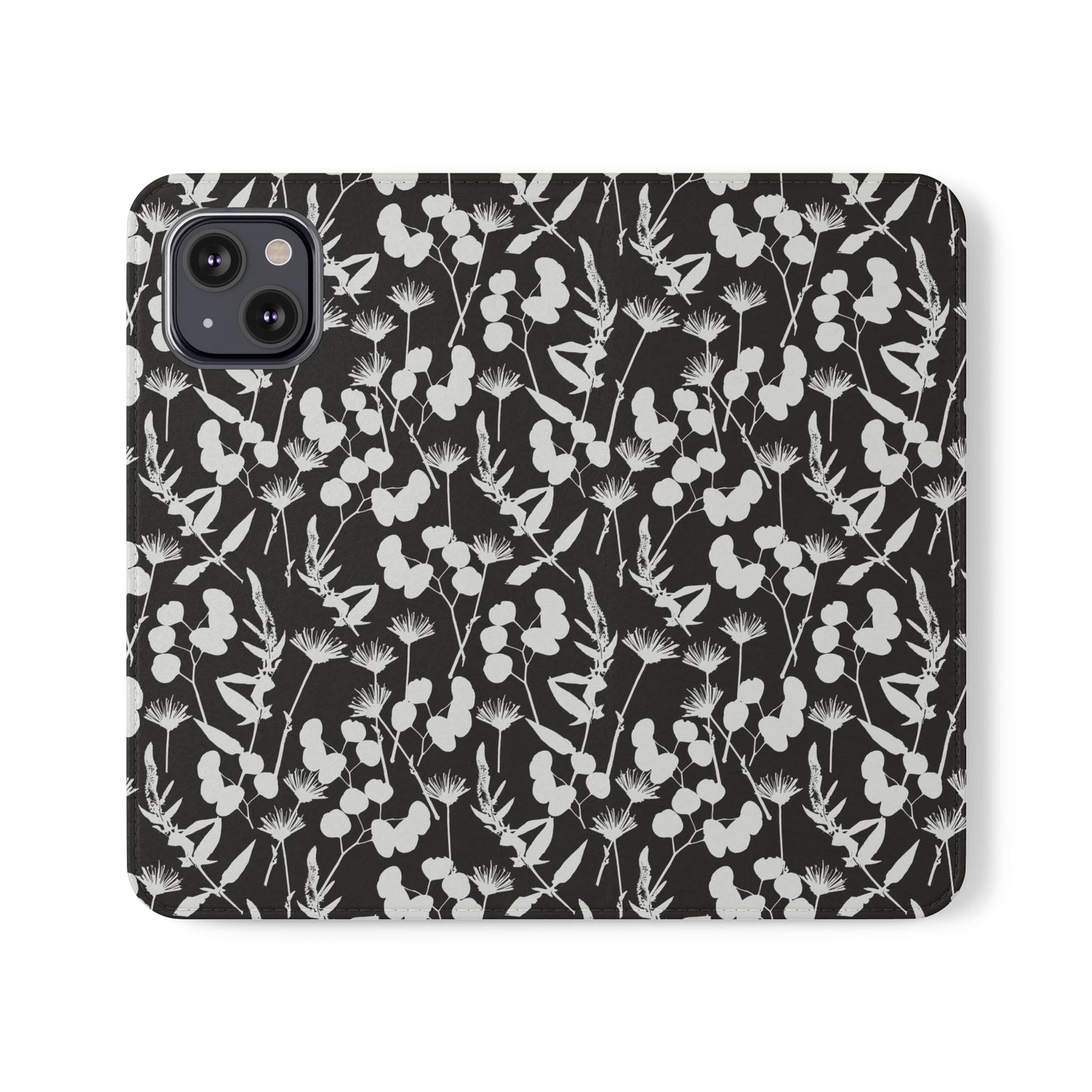 Black and White Floral Flip Cases for iPhone