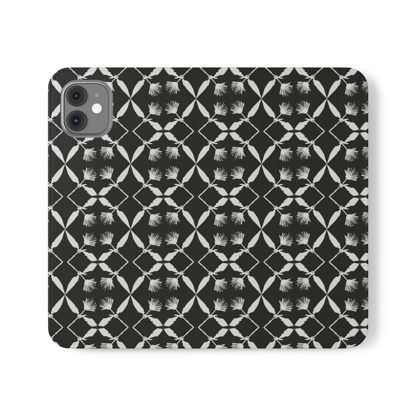 Black and White Floral Flip Cases for iPhone