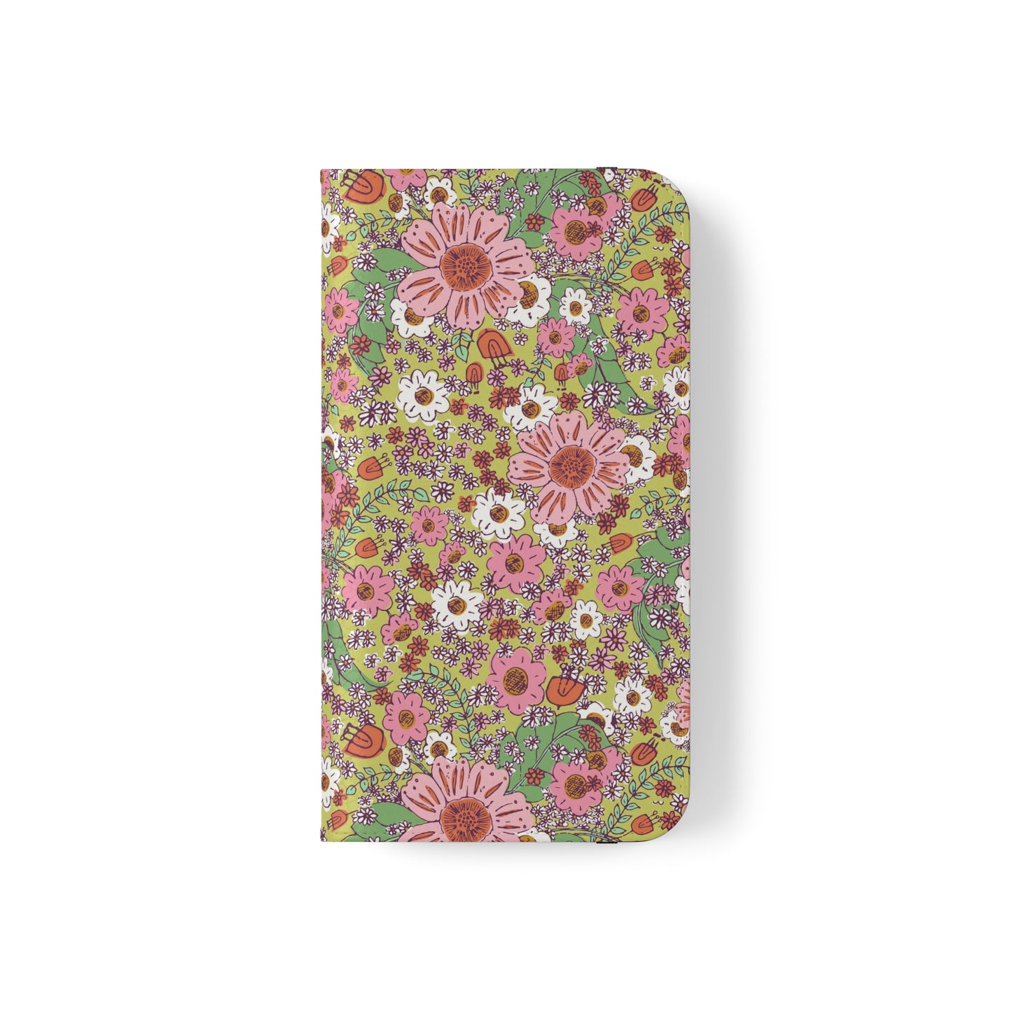 Cheerful Watercolor Flowers on Bright Green Flip Cases for iPhone