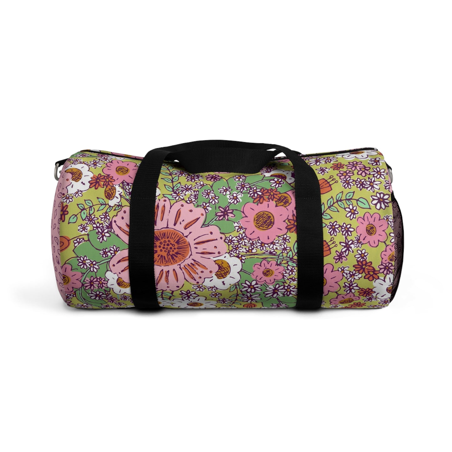 Cheerful Watercolor Flower on Bright Green Duffel Bag