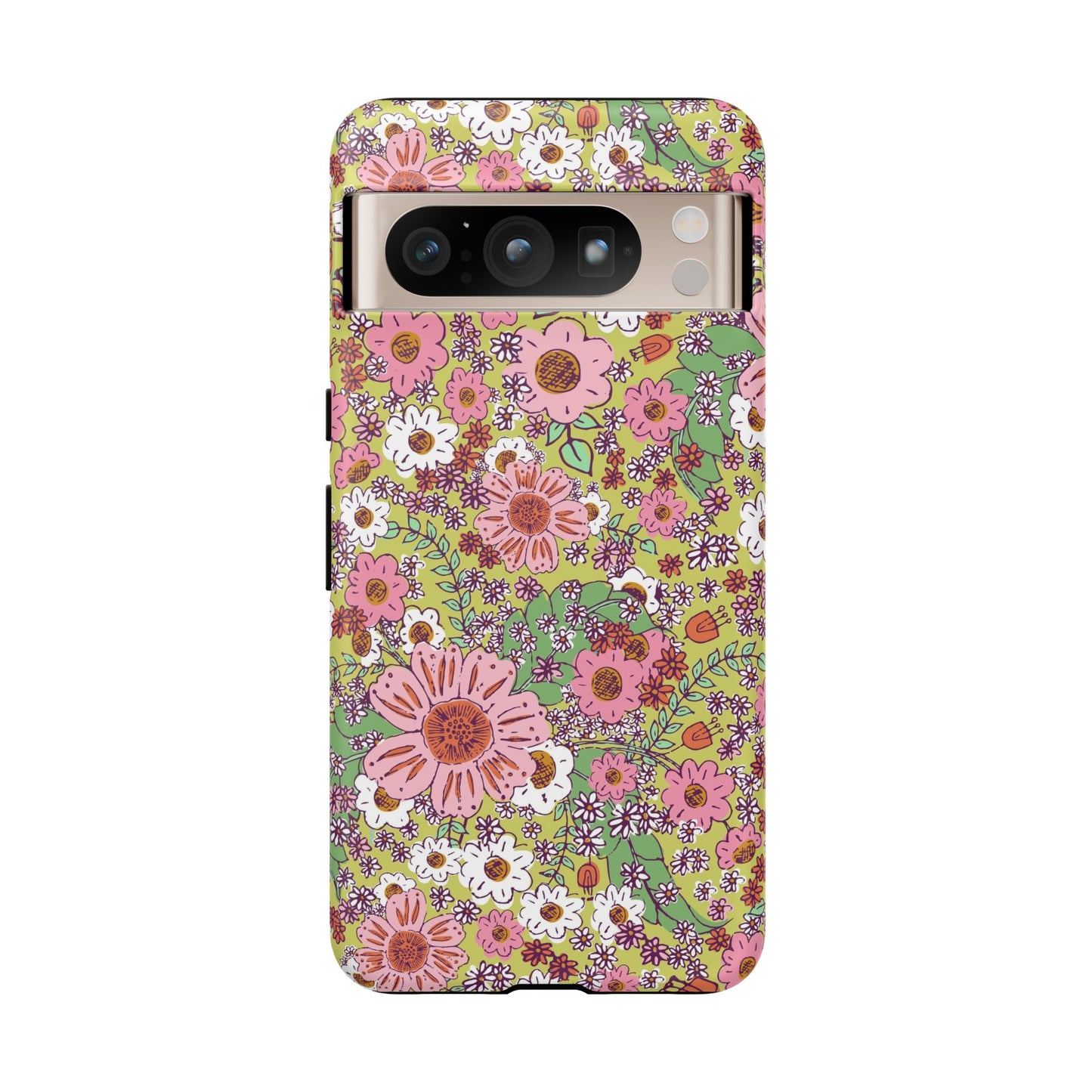 Cheerful Watercolor Flowers in Bright Green Tough Cases for Google Pixel