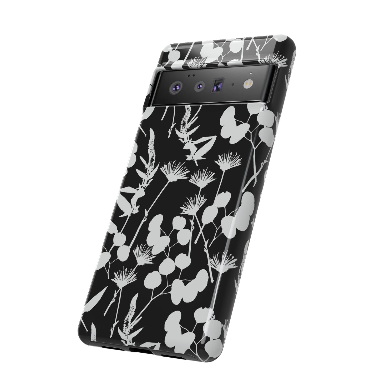 Black and White Floral Tough Cases for Google Pixel