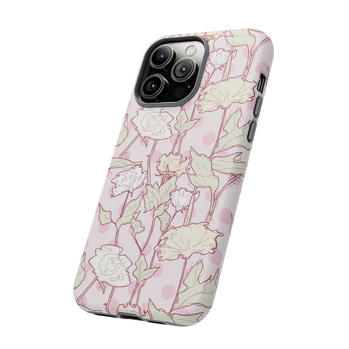 Roses and Dots in Pink Tough Cases for iPhone