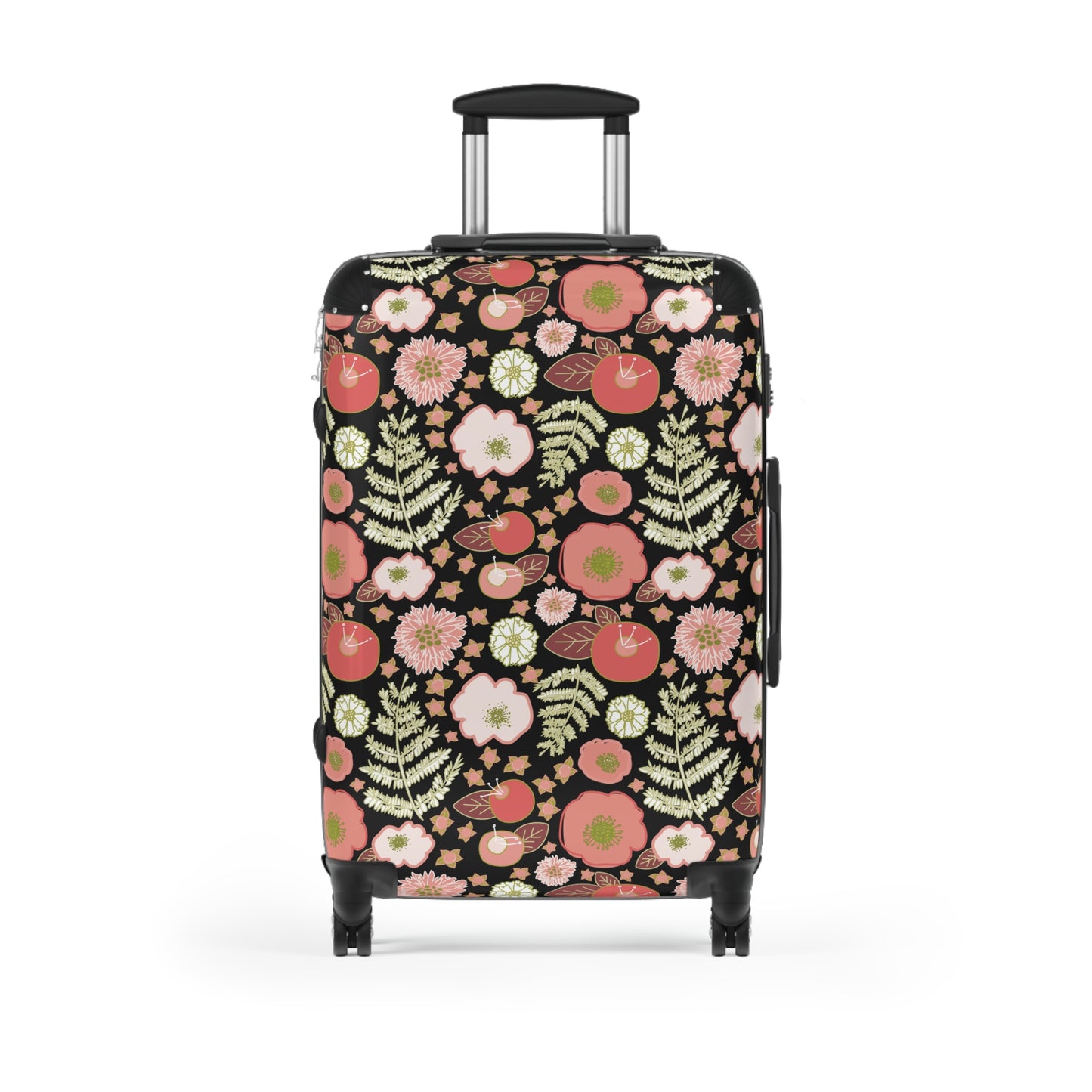 Coral Flowers on Black Suitcase