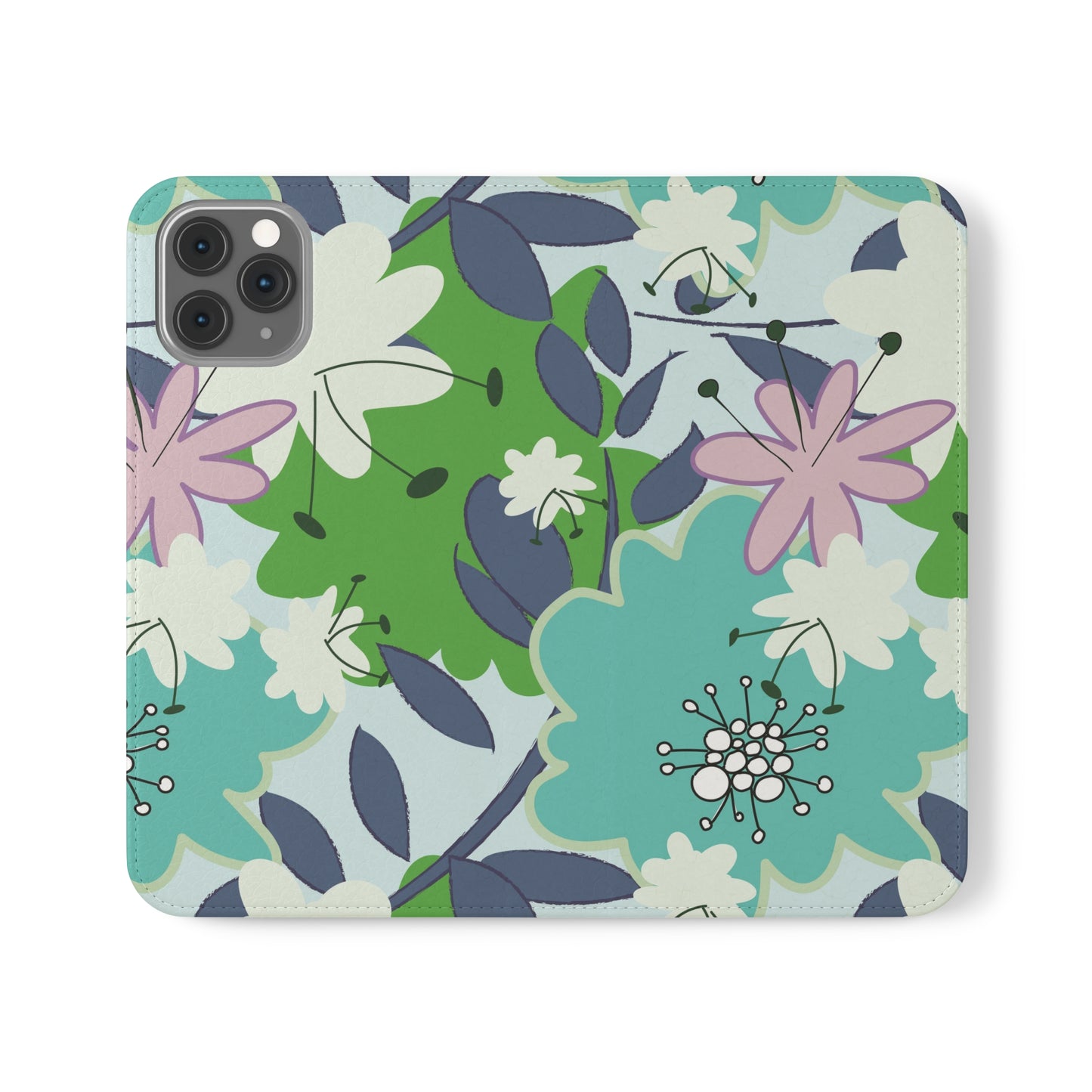 Mid Mod Floral in Blue and Green Flip Cases for iPhone