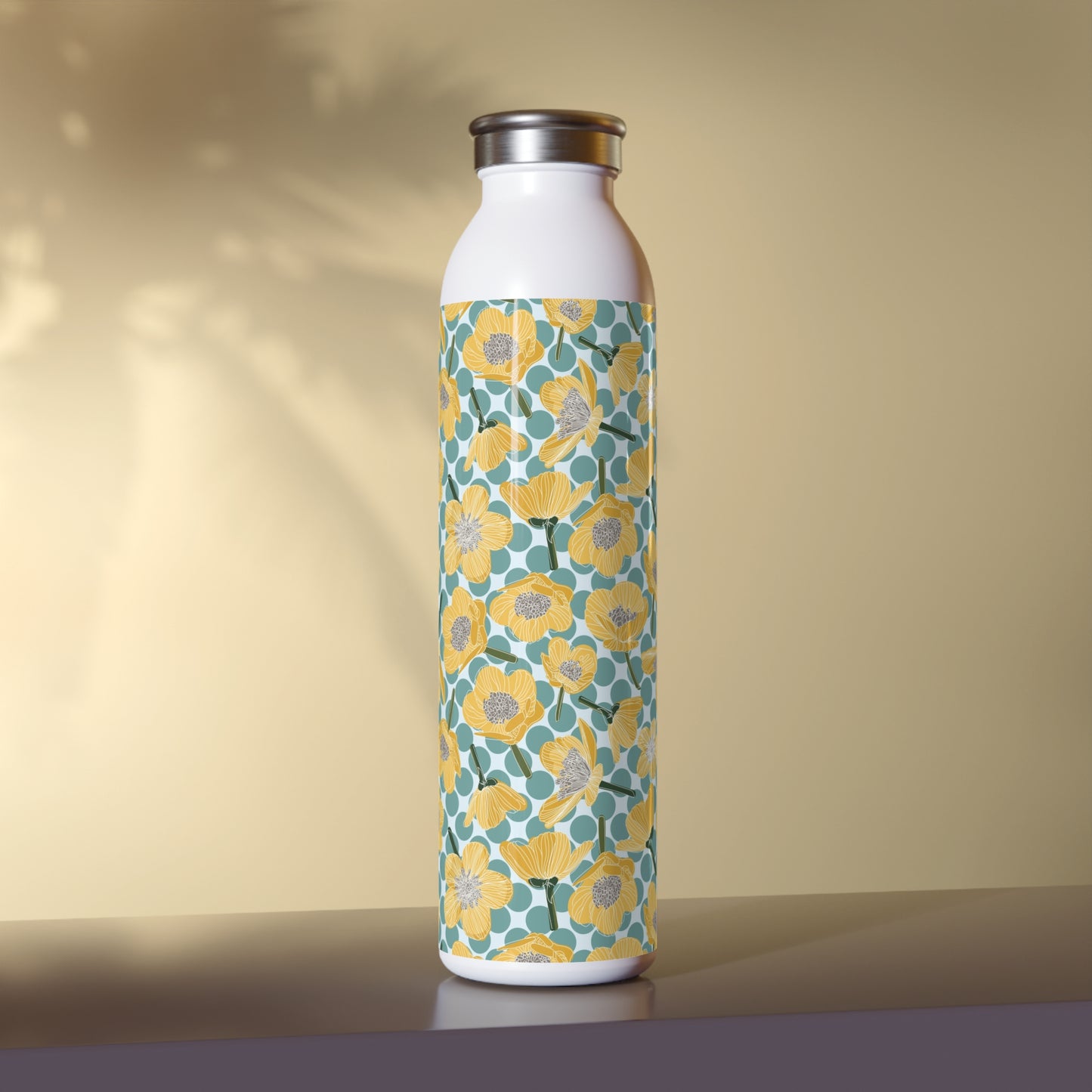 Buttercups and Polka Dots Slim Water Bottle