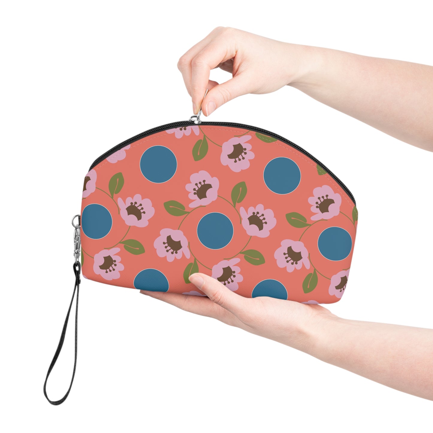 Wildflowers with Dots in Coral and Blue Makeup Bag