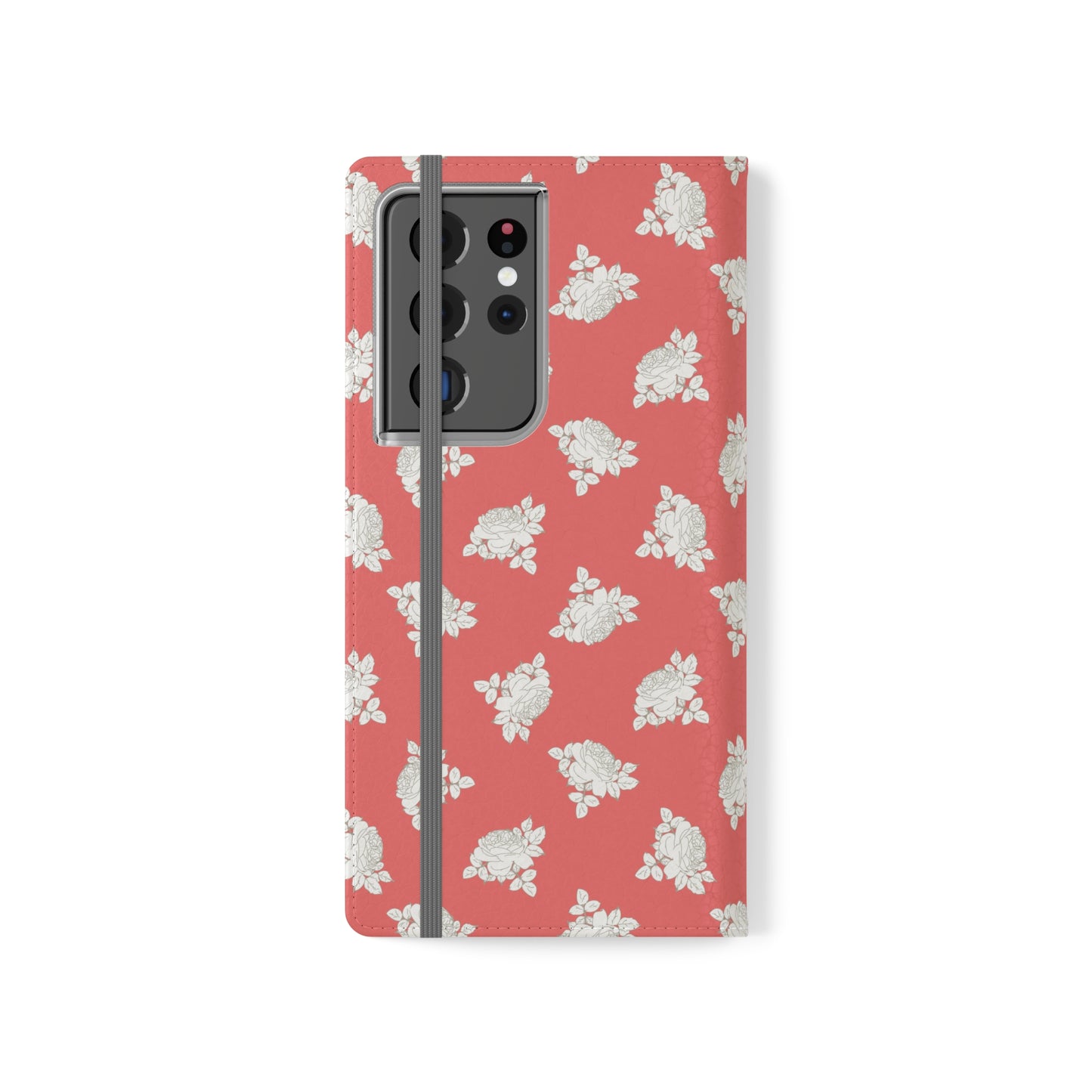 Cream Roses on Bright Coral Flip Cases for Samsung