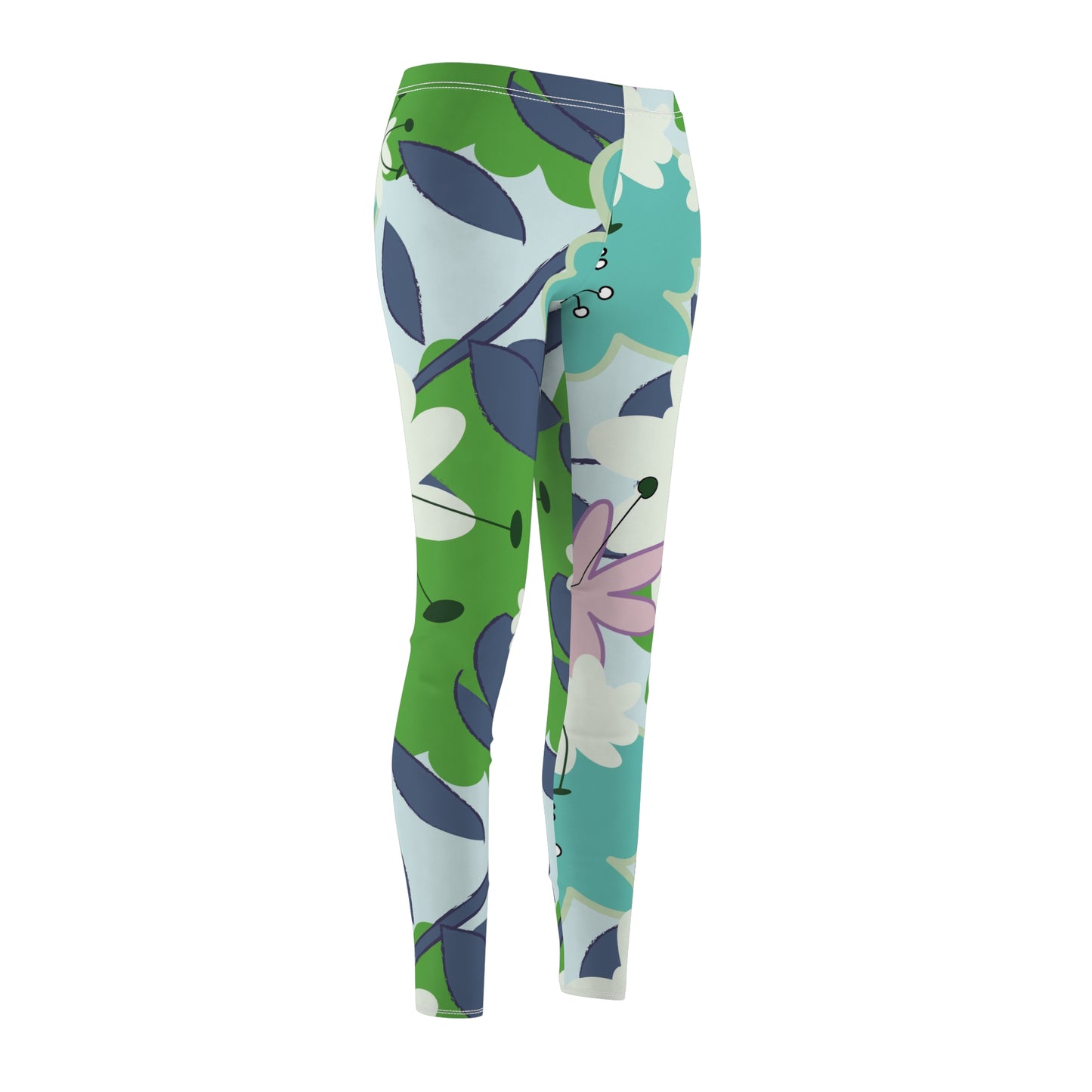 Mid Mod Floral in Blue and Green Women's Casual Leggings