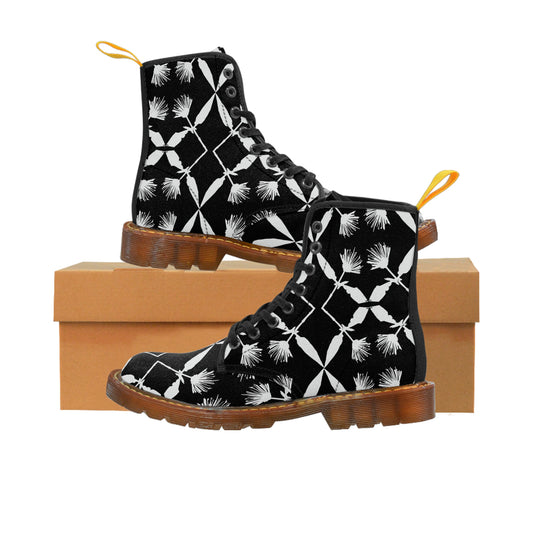 Black and White Floral Women's Canvas Boots