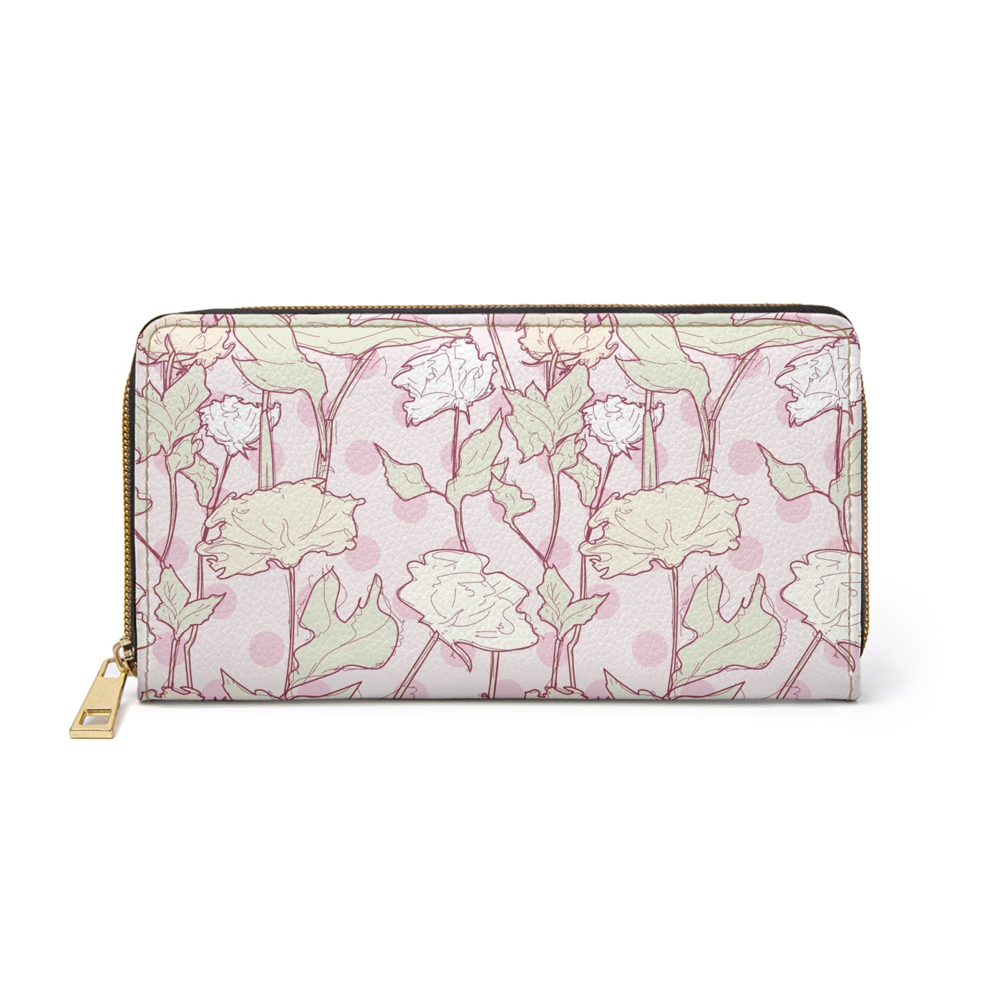 Roses and Dots in Pink Zipper Wallet