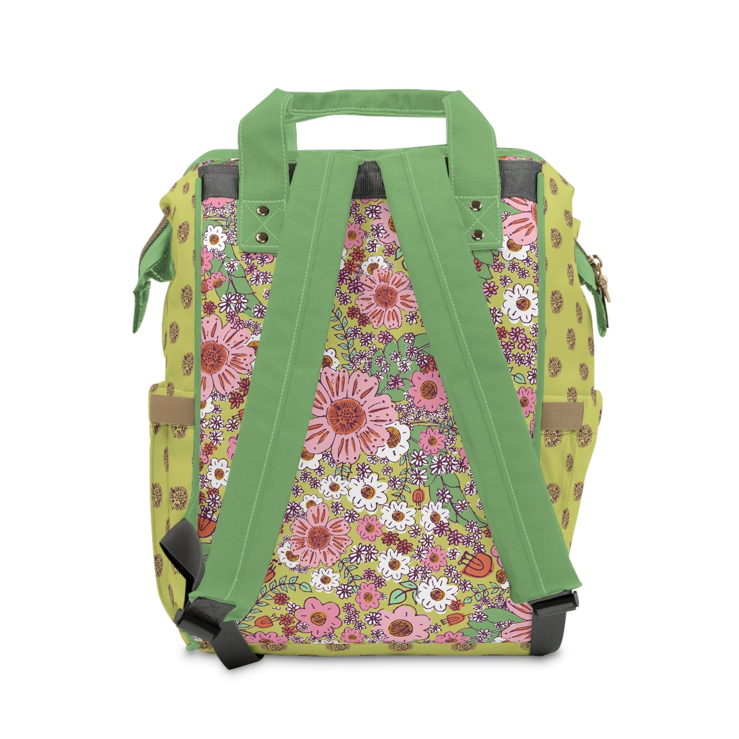 Cheerful Watercolor Flowers on Bright Green Multifunctional Diaper Backpack
