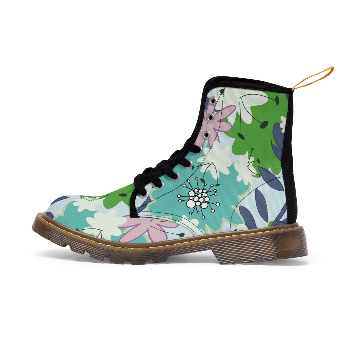 Mid Mod flowers in blue and green Women's Canvas Boots