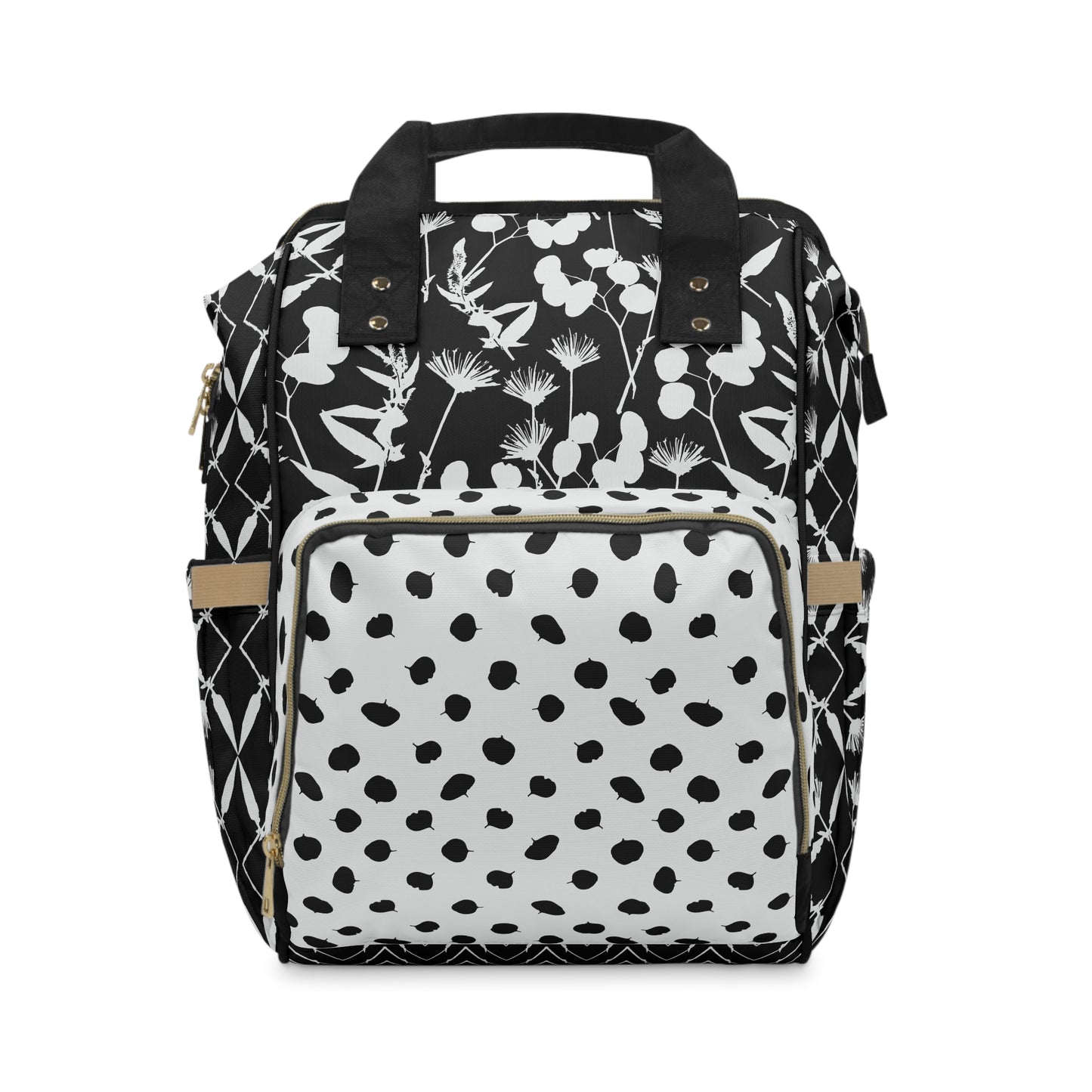 Black and White Floral Multifunctional Diaper Backpack