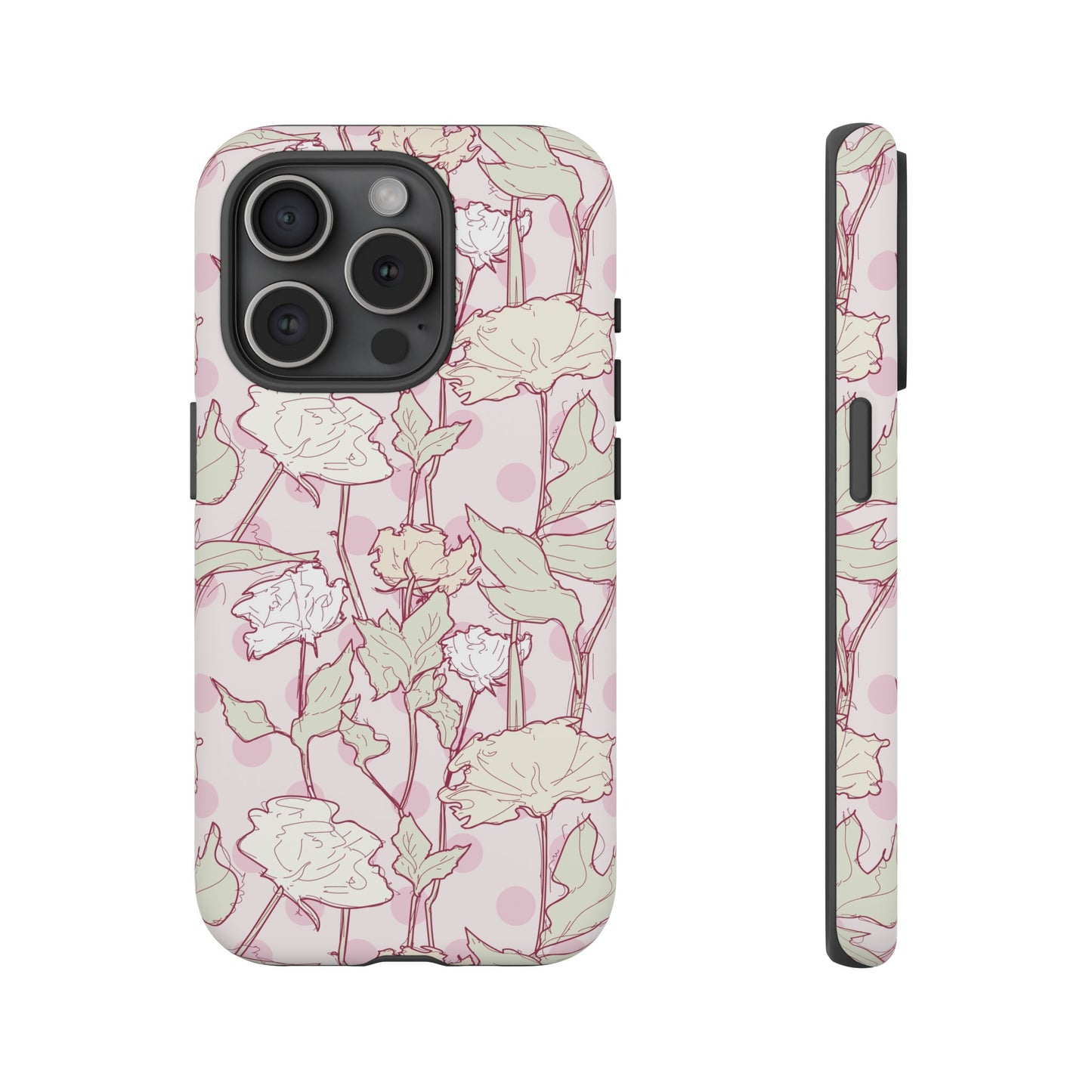 Roses and Dots in Pink Tough Cases for iPhone