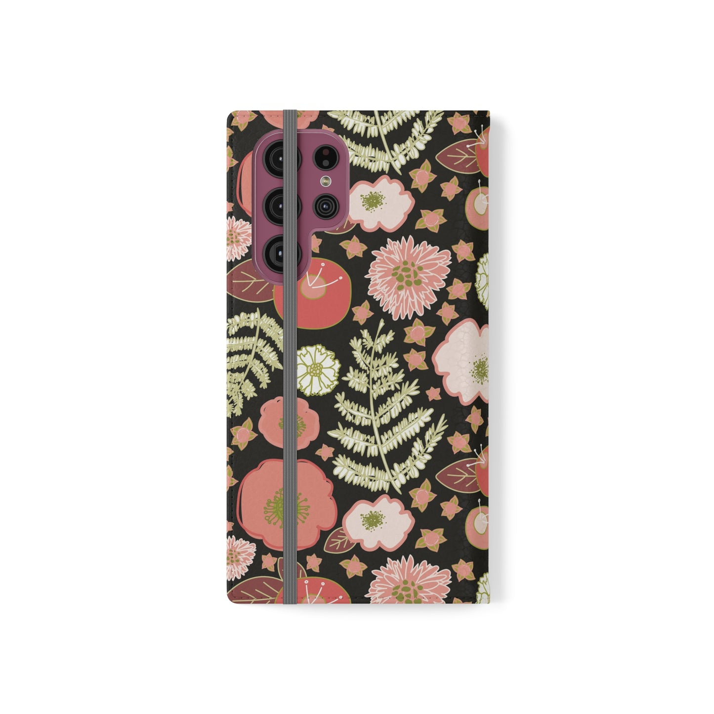 Coral Flowers on Black Flip Cases for Samsung