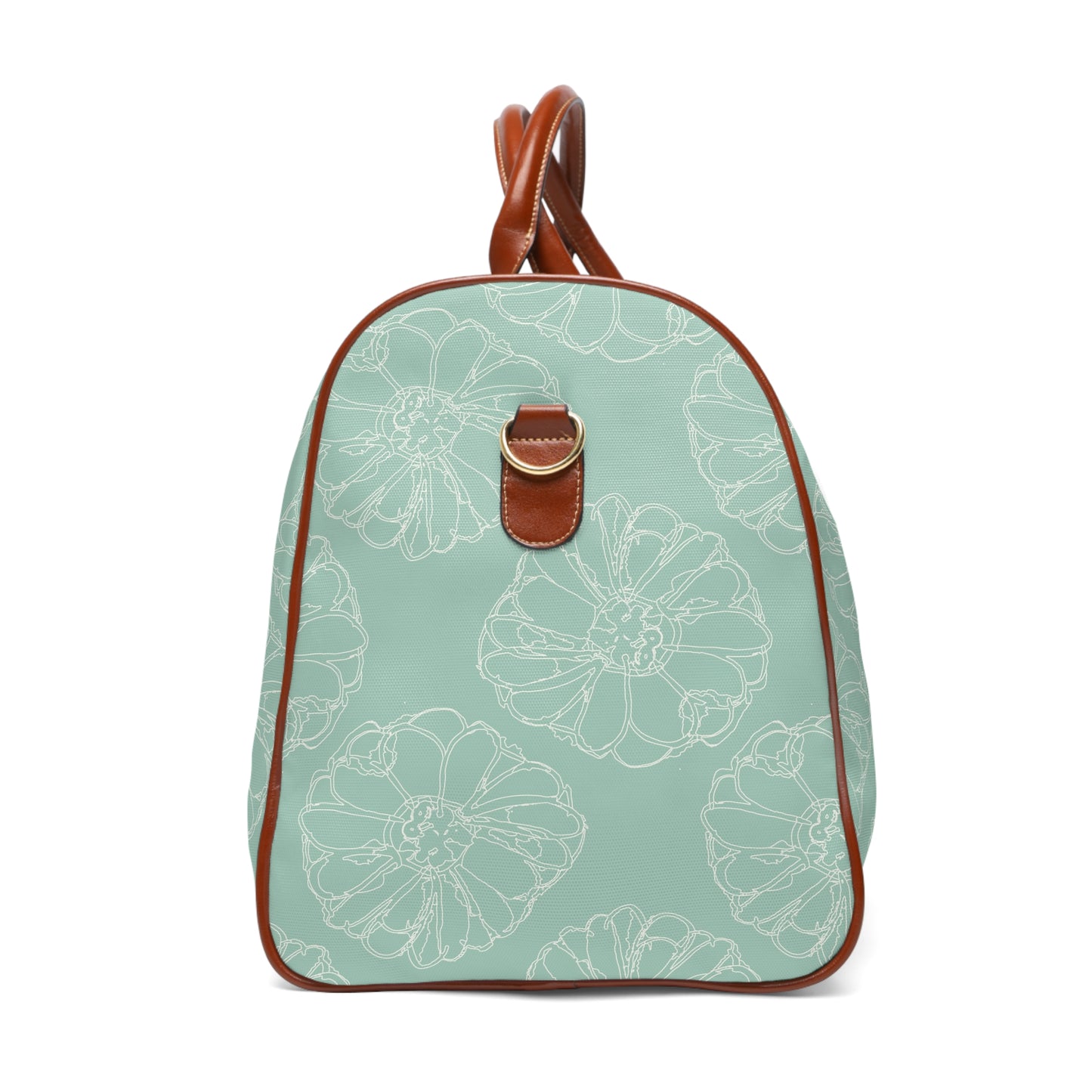 Cream Flower Outline on Aqua Waterproof Travel Bag