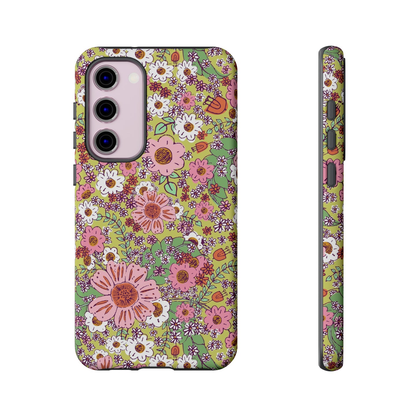 Cheerful Watercolor Flowers on Bright Green Tough Cases for Google Pixel