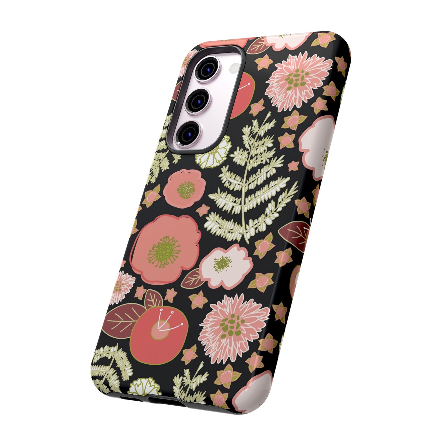 Coral Flowers on Black Tough Cases for Samsung