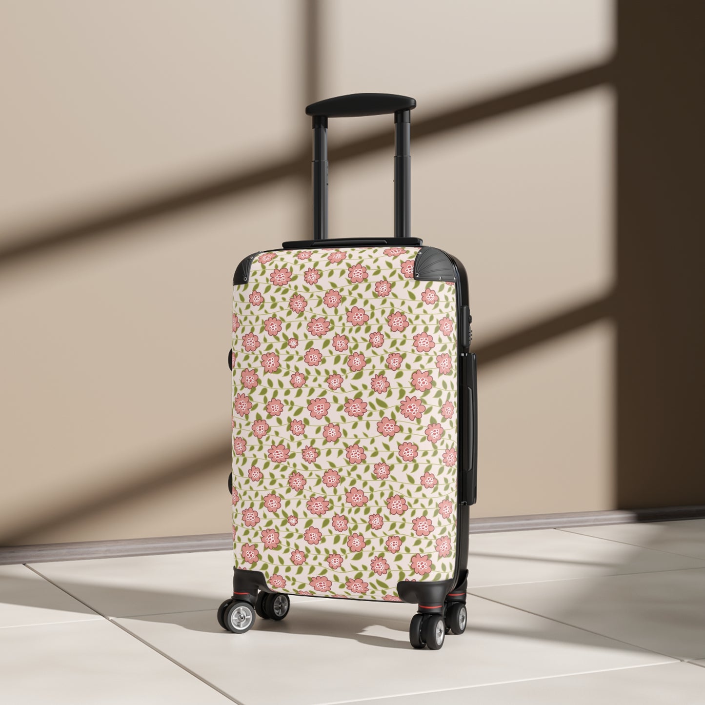 Coral Flowers on Cream Suitcase