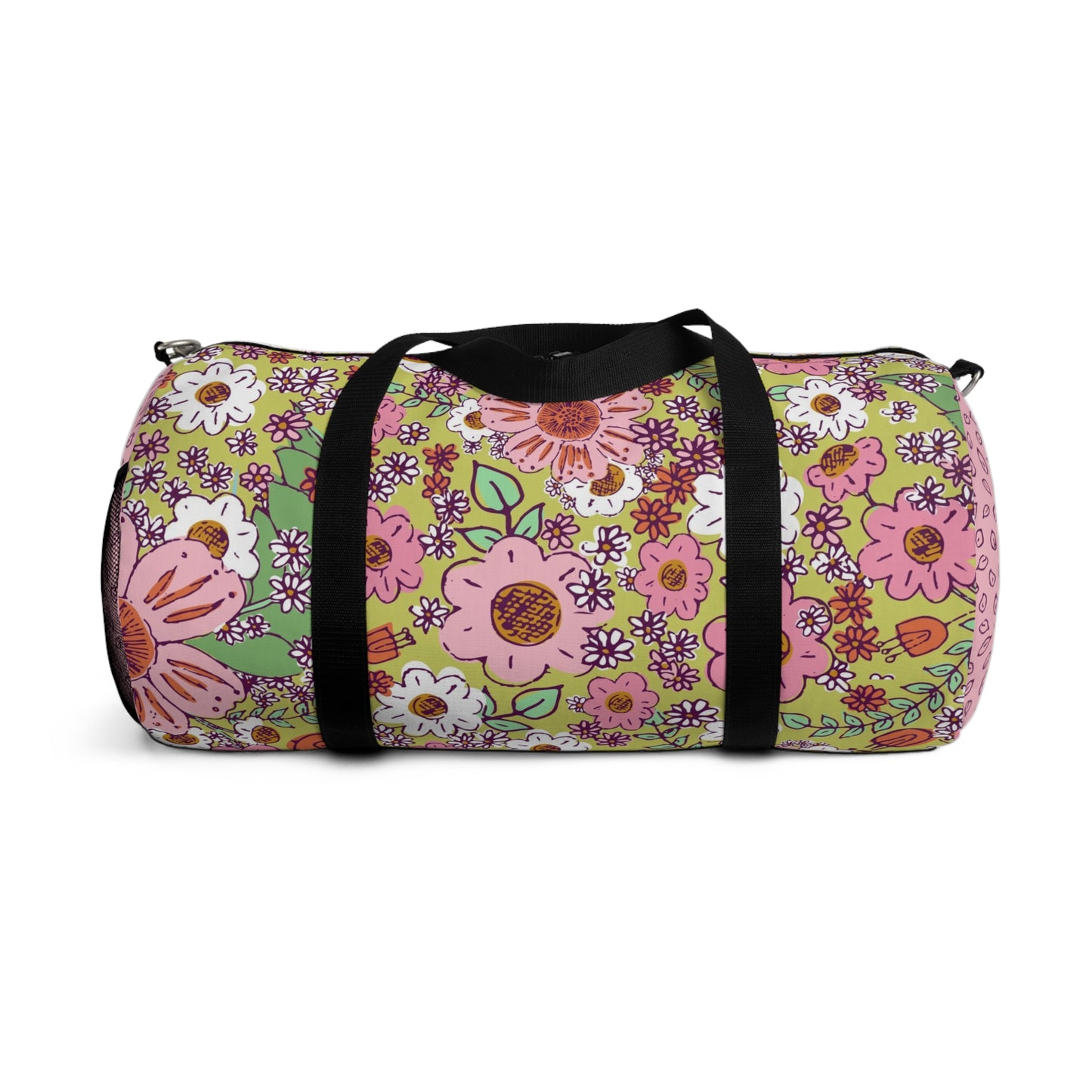 Cheerful Watercolor Flower on Bright Green Duffel Bag