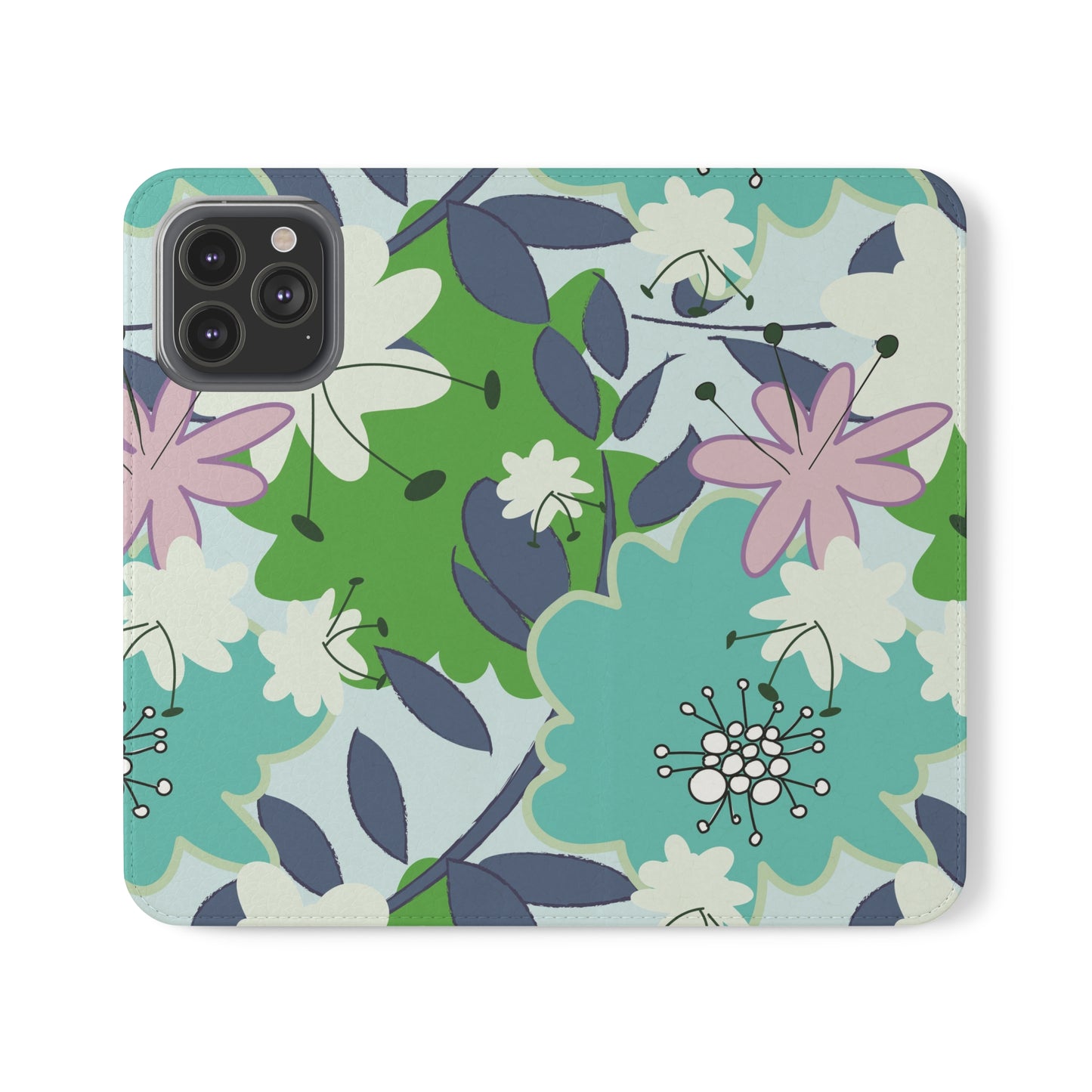 Mid Mod Floral in Blue and Green Flip Cases for iPhone