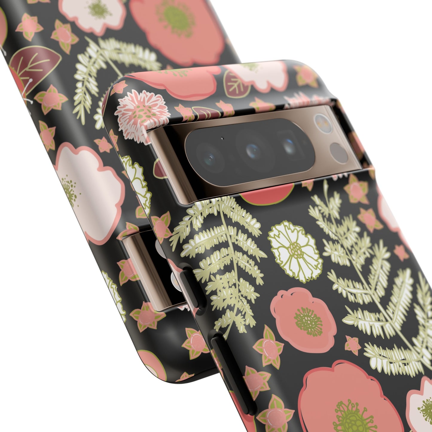 Coral Flowers on Black Tough Cases for Google Pixel