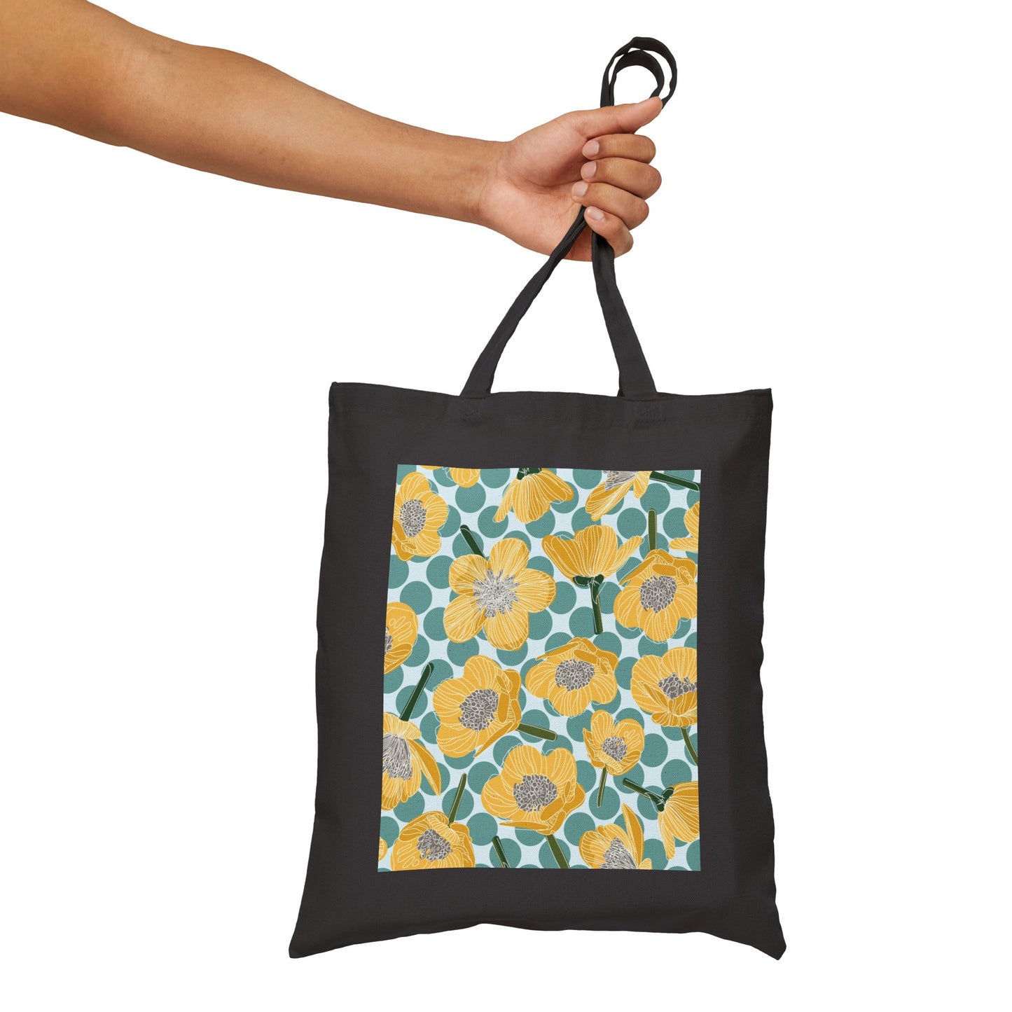 Buttercups and Polka Dots Cotton Canvas Tote Bag