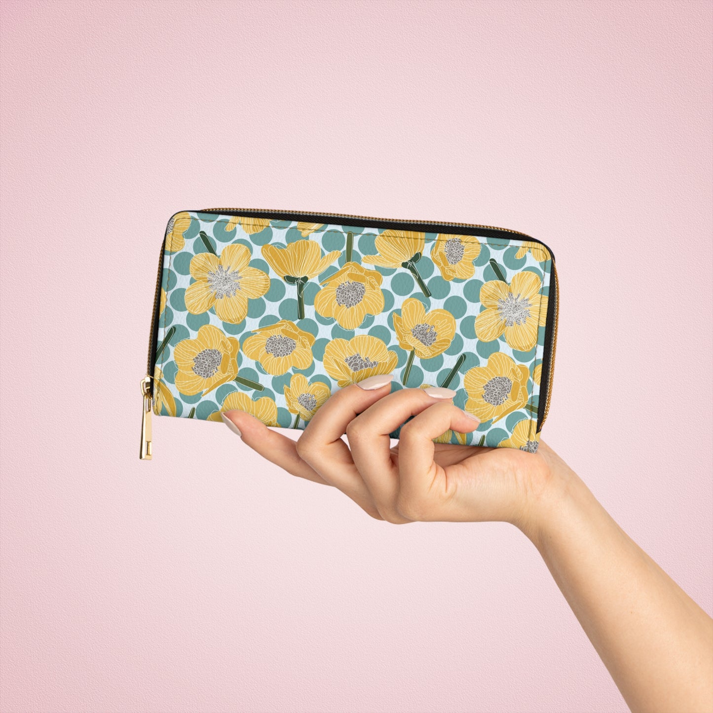 Buttercups and Polka Dots Zipper Wallet